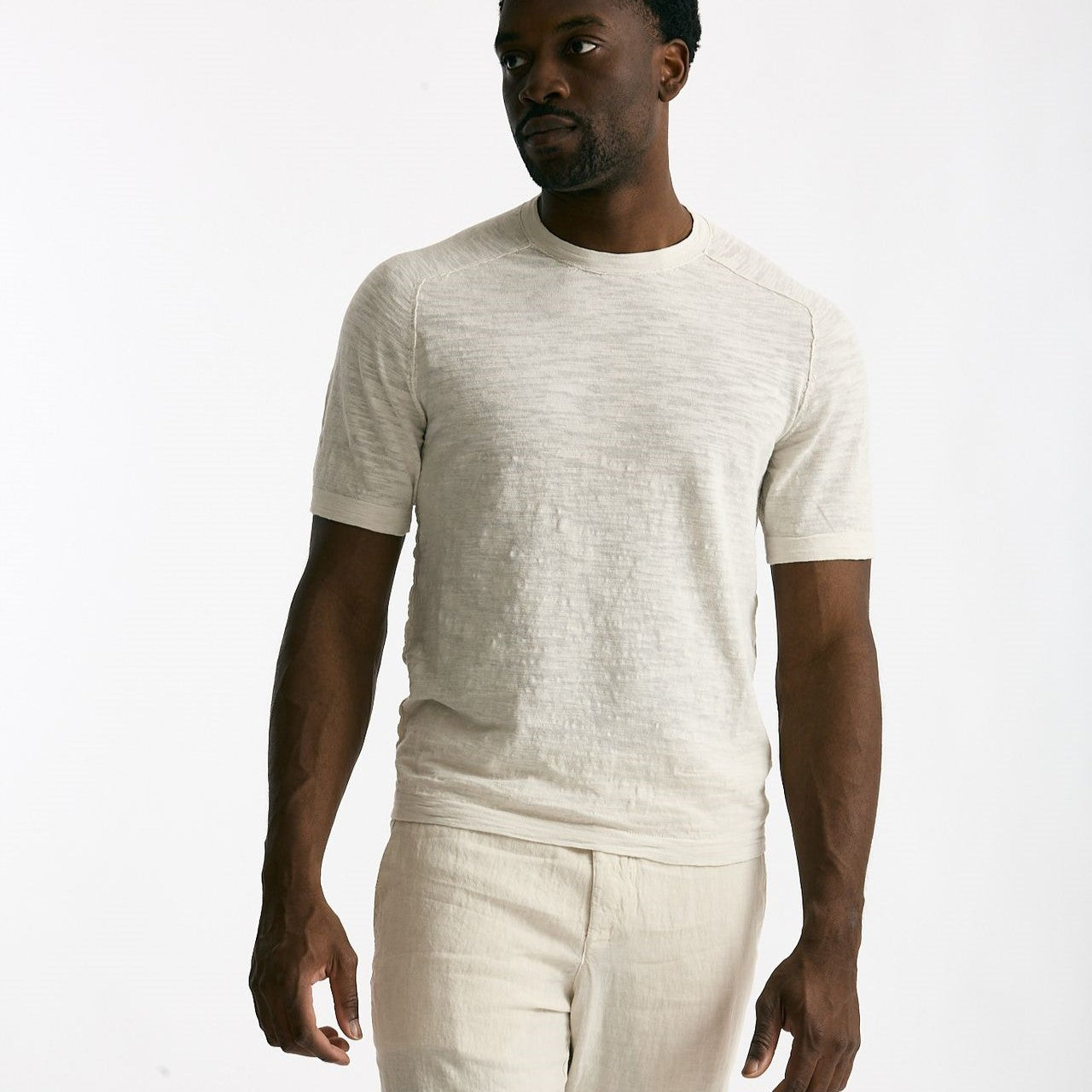 T shirt in cotone e lino beige uomo Transit uomo - 7