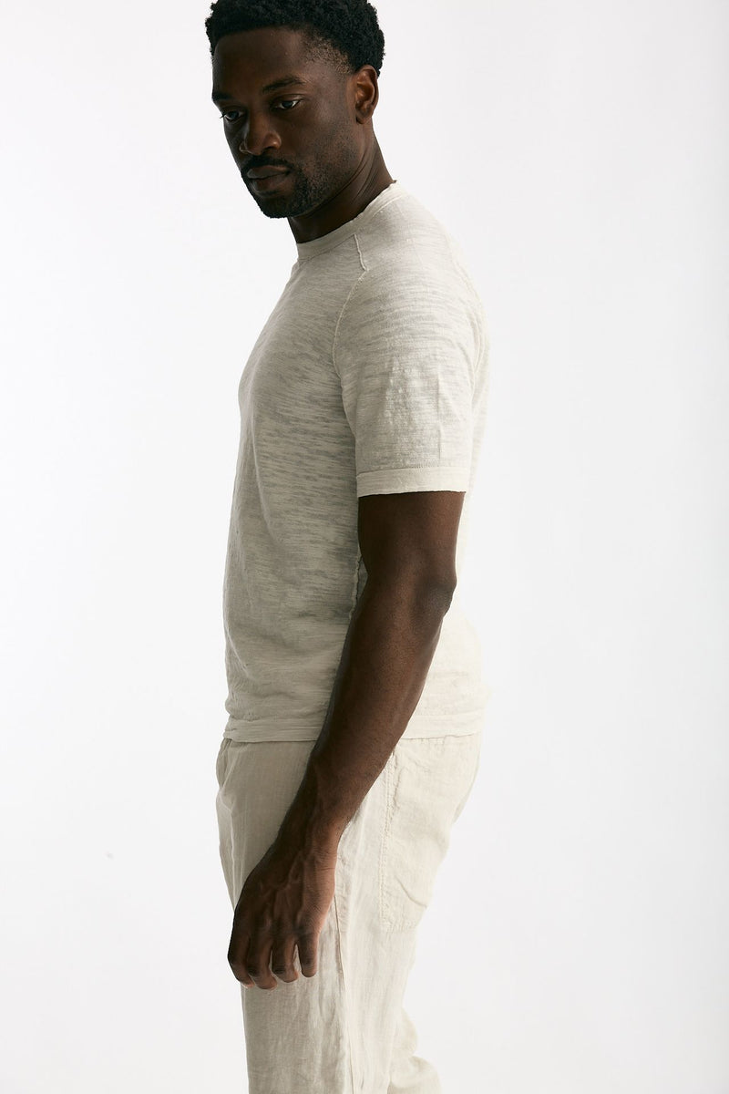 T shirt in cotone e lino beige uomo Transit uomo - 3