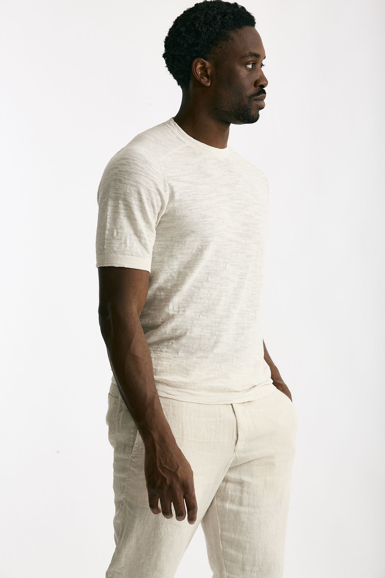 T shirt in cotone e lino beige uomo Transit uomo - 5