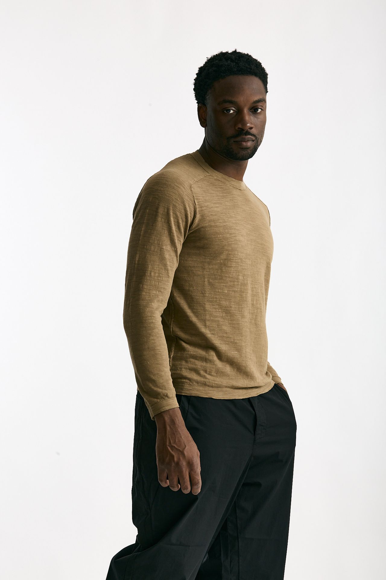 T shirt in cotone e lino cammello uomo Transit uomo - 1