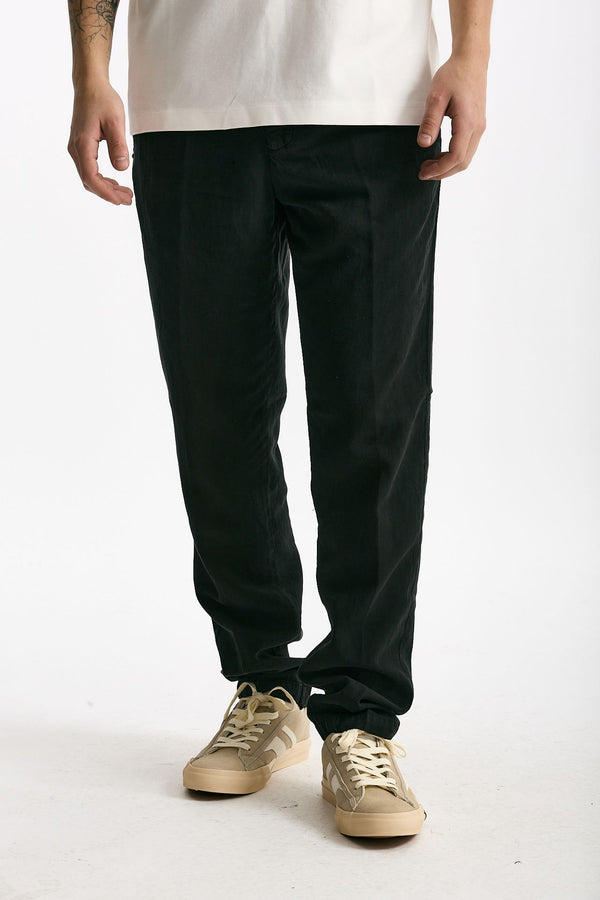 Pantalone in lyocell lino e cotone nero uomo White sand