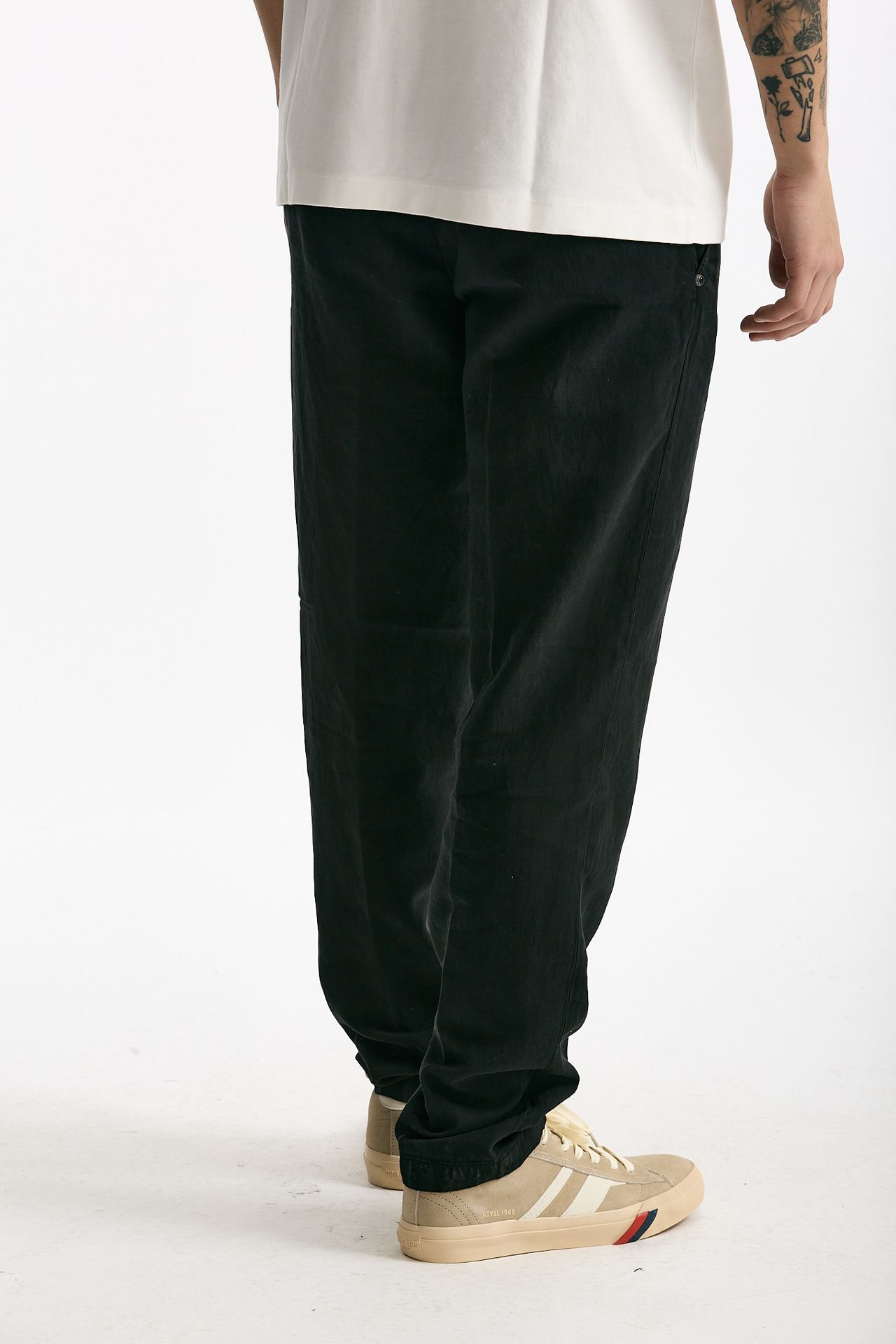 Pantalone in lyocell lino e cotone nero uomo White sand - 3