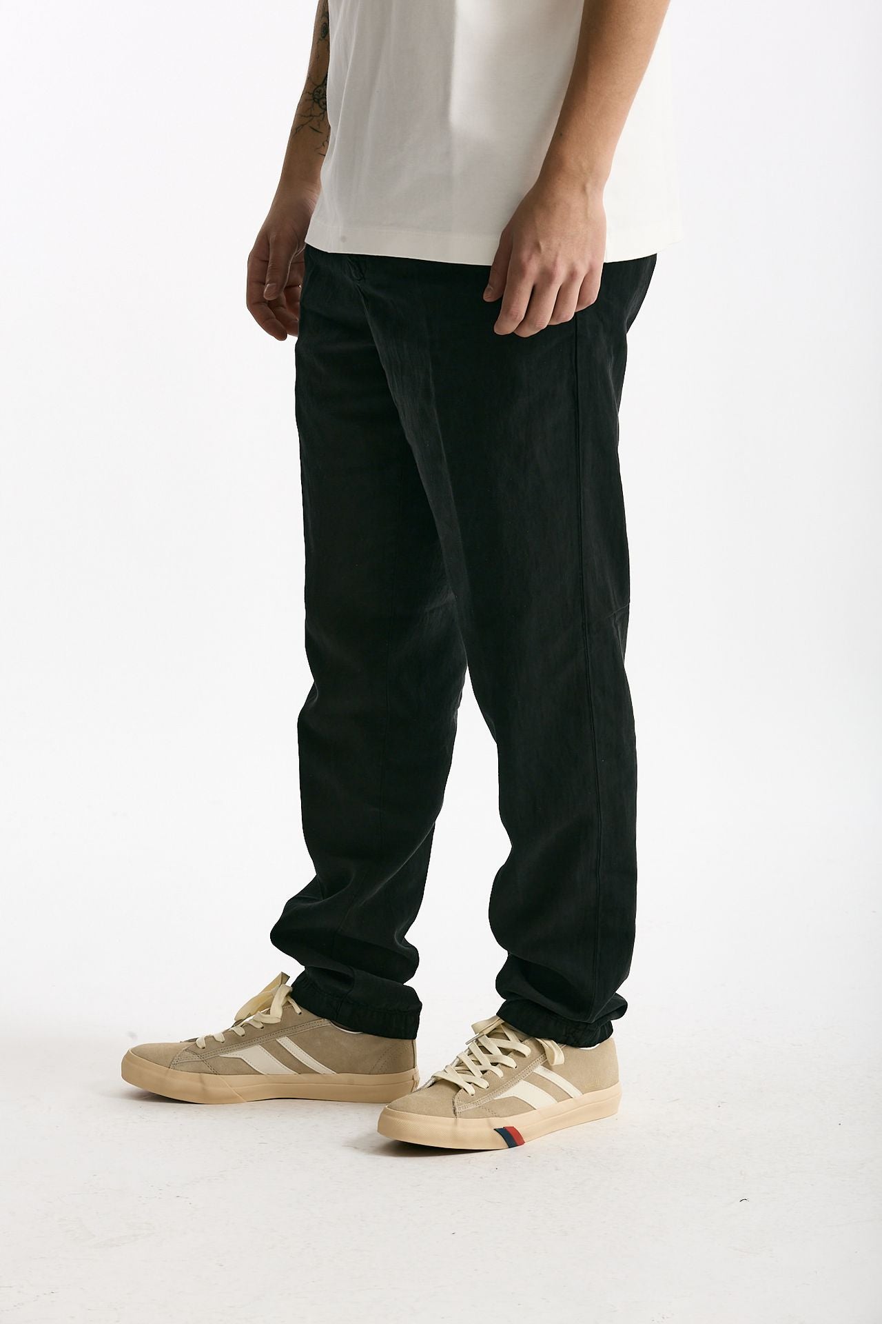 Pantalone in lyocell lino e cotone nero uomo White sand - 4
