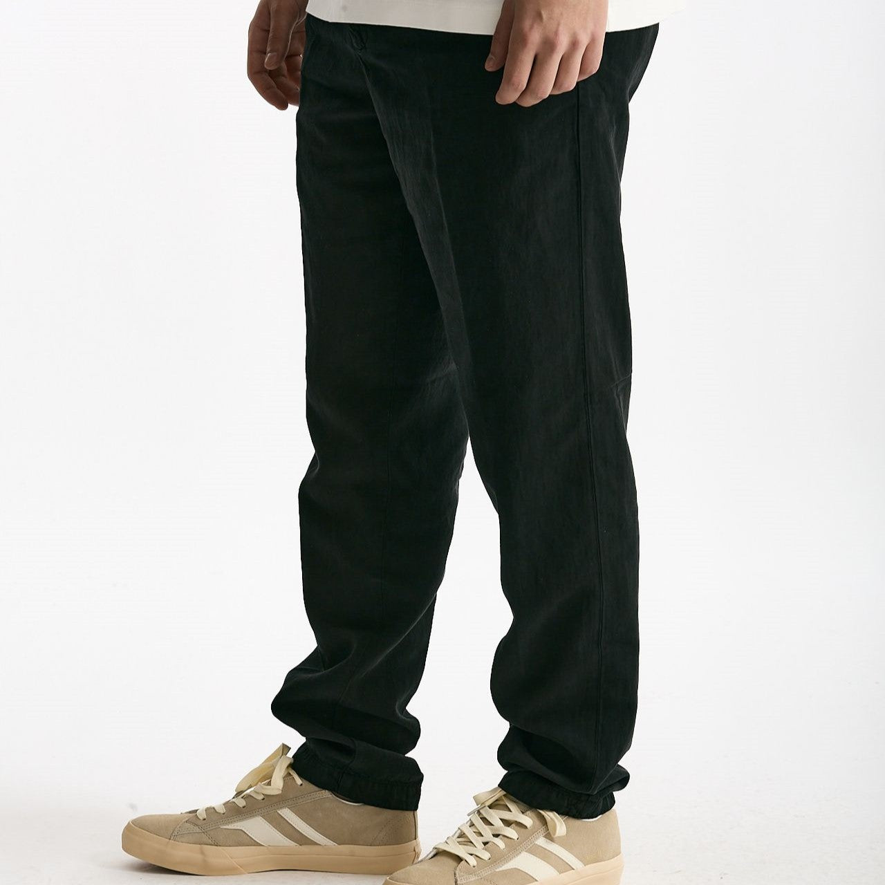 Pantalone in lyocell lino e cotone nero uomo White sand - 8