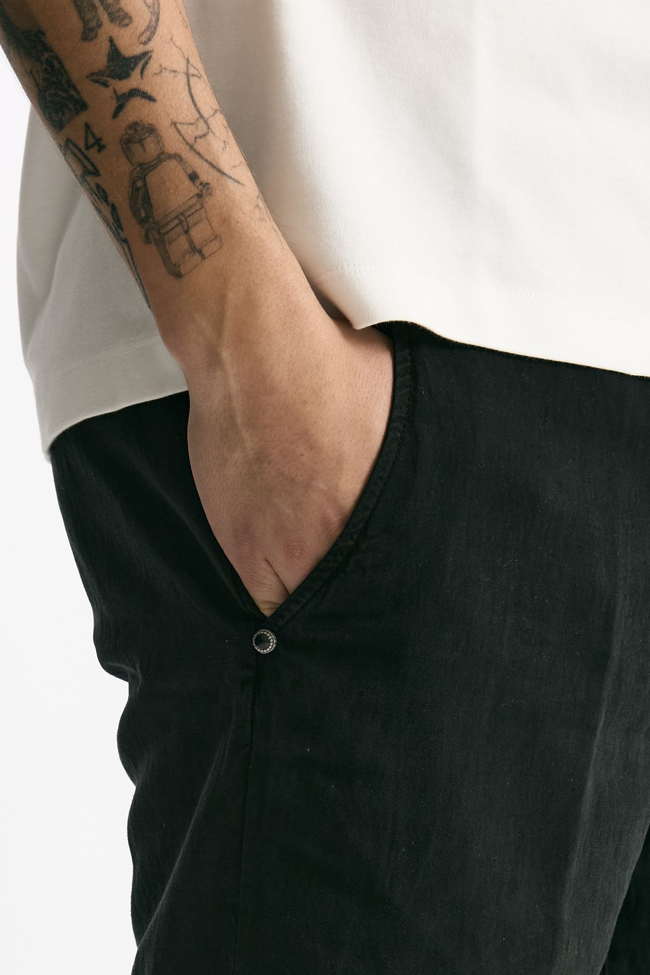 Pantalone in lyocell lino e cotone nero uomo White sand - 5