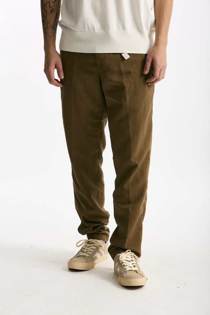 Pantalone in lyocell lino e cotone cammello uomo White sand - 2