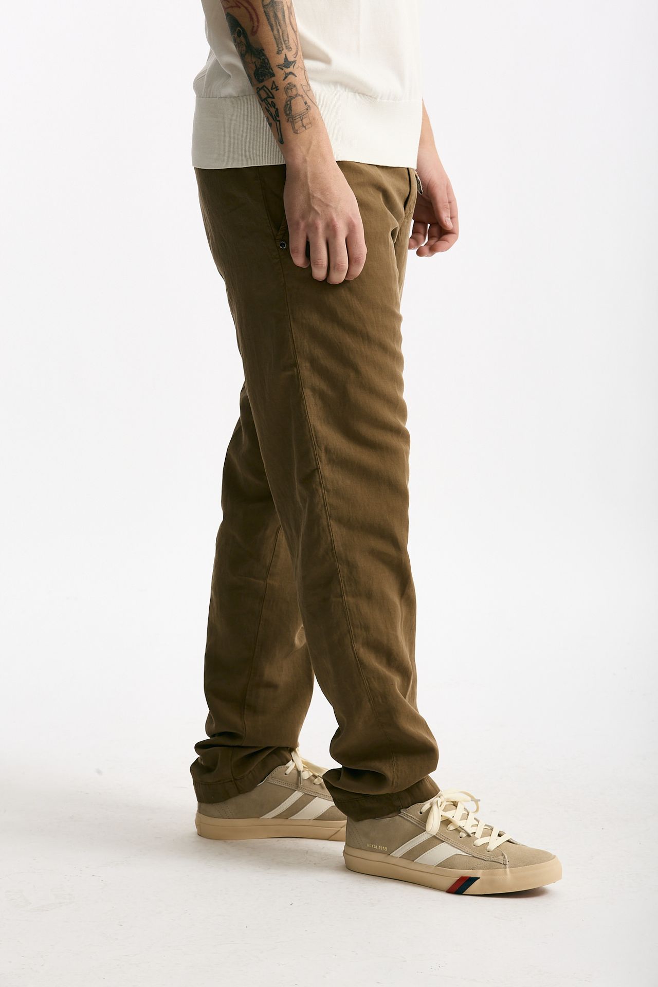 Pantalone in lyocell lino e cotone cammello uomo White sand - 1