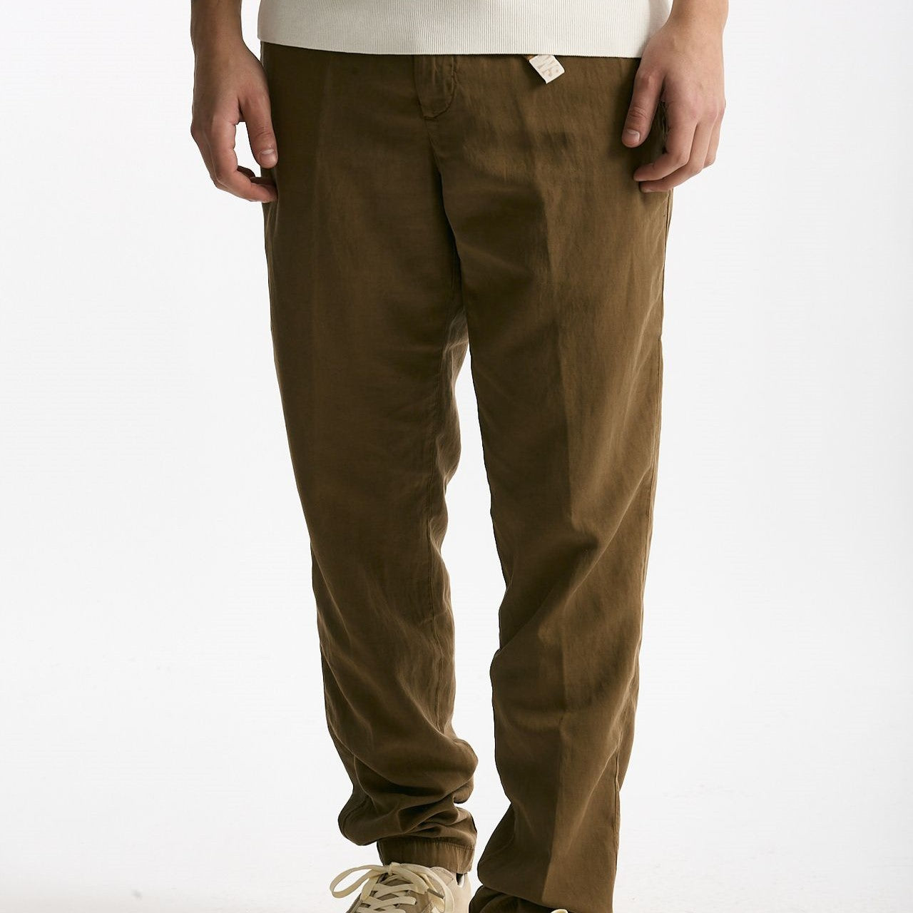 Pantalone in lyocell lino e cotone cammello uomo White sand - 8