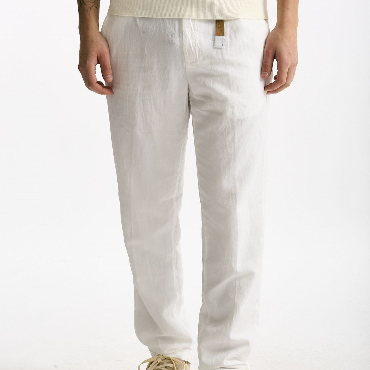 Pantalone in lyocell lino e cotone bianco uomo White sand - 8