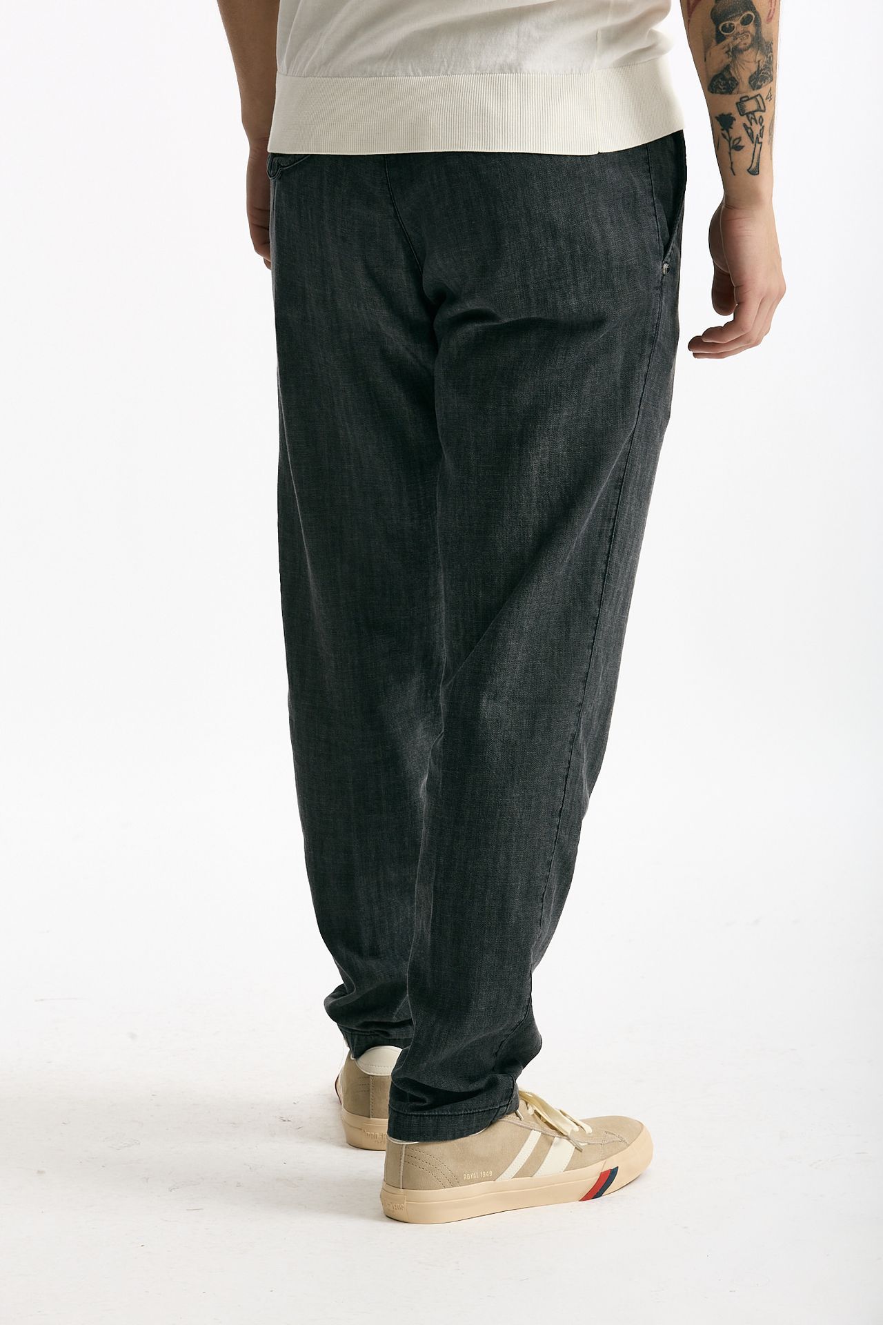 Pantalone in cotone fermo chambray grigio uomo White sand - 4
