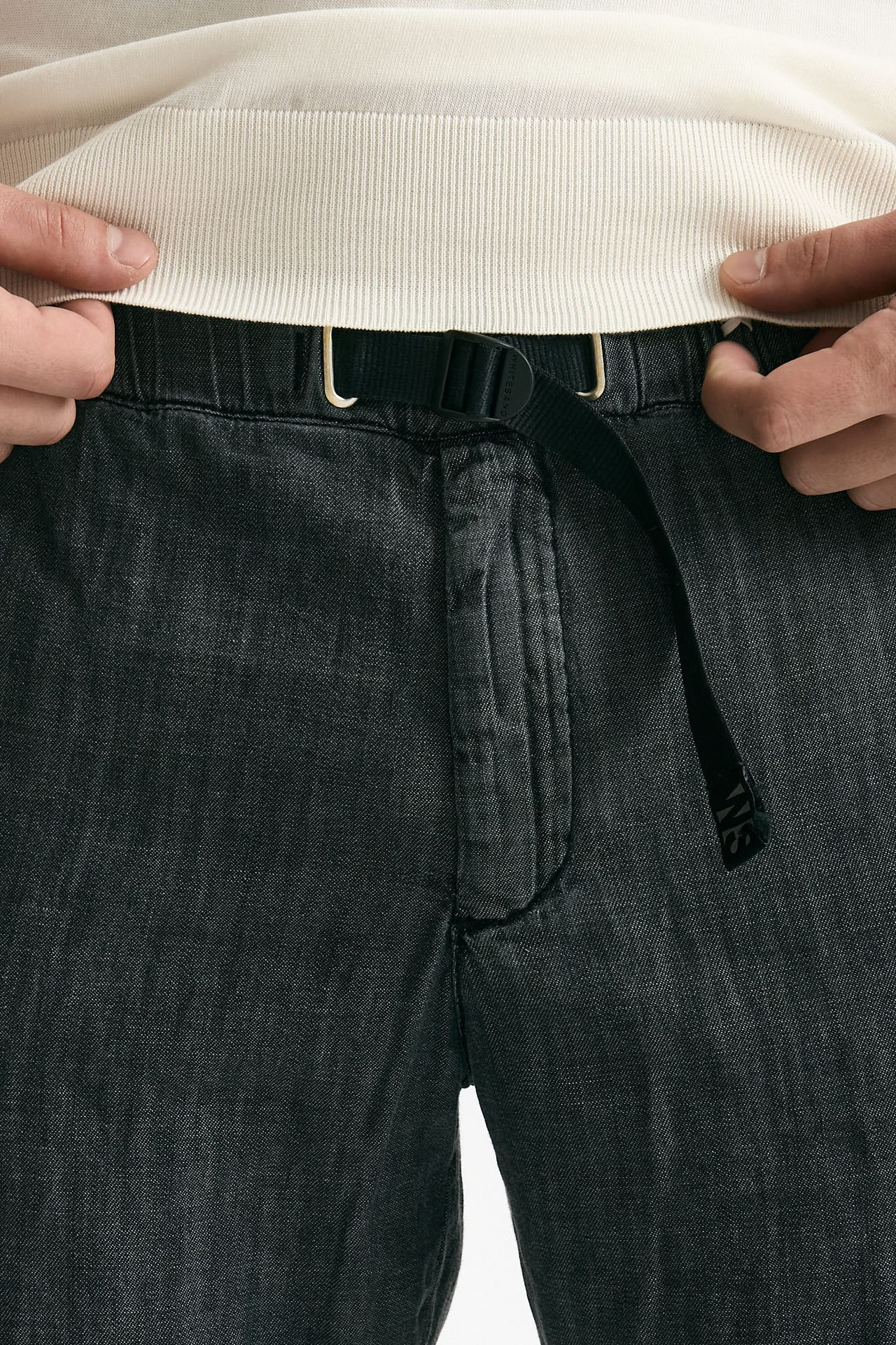 Pantalone in cotone fermo chambray grigio uomo White sand - 6