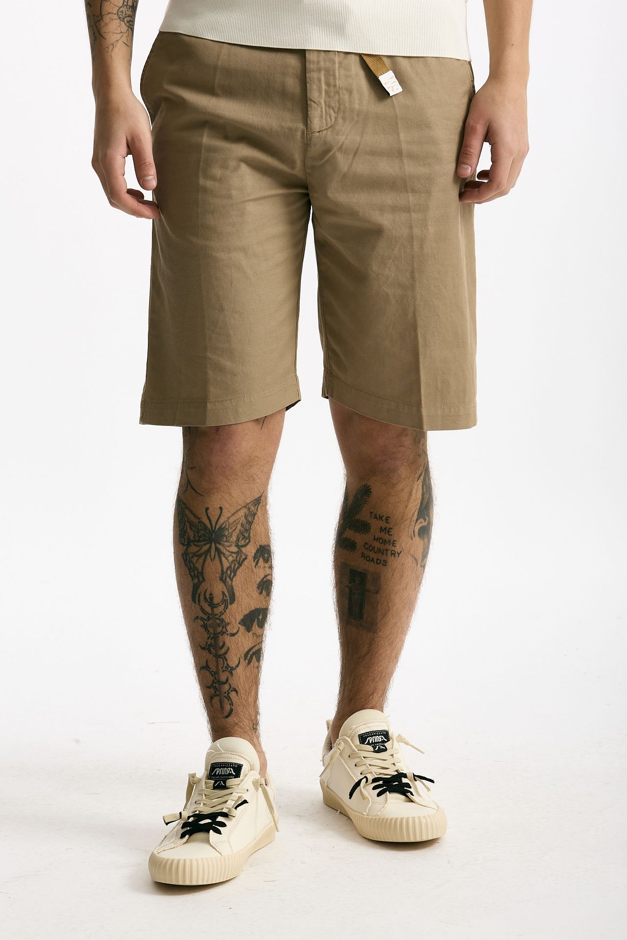 Bermuda in cotone e lino stretch beige uomo White sand - 1