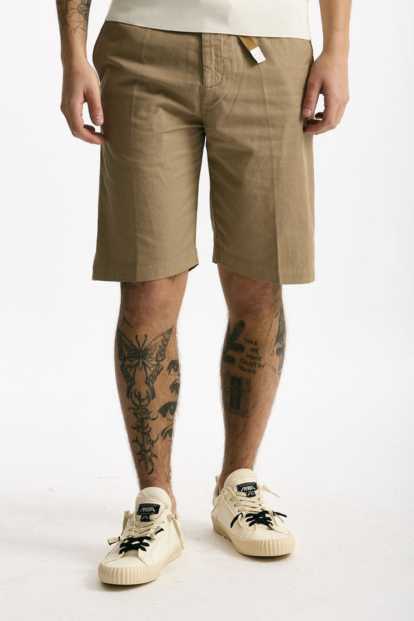 Bermuda in cotone e lino stretch beige uomo White sand