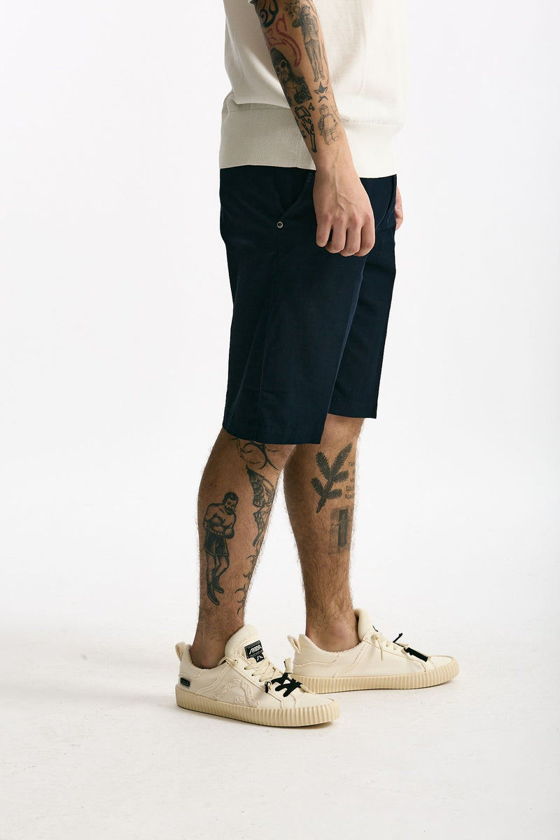 Bermuda in cotone e lino stretch blu uomo White sand - 1