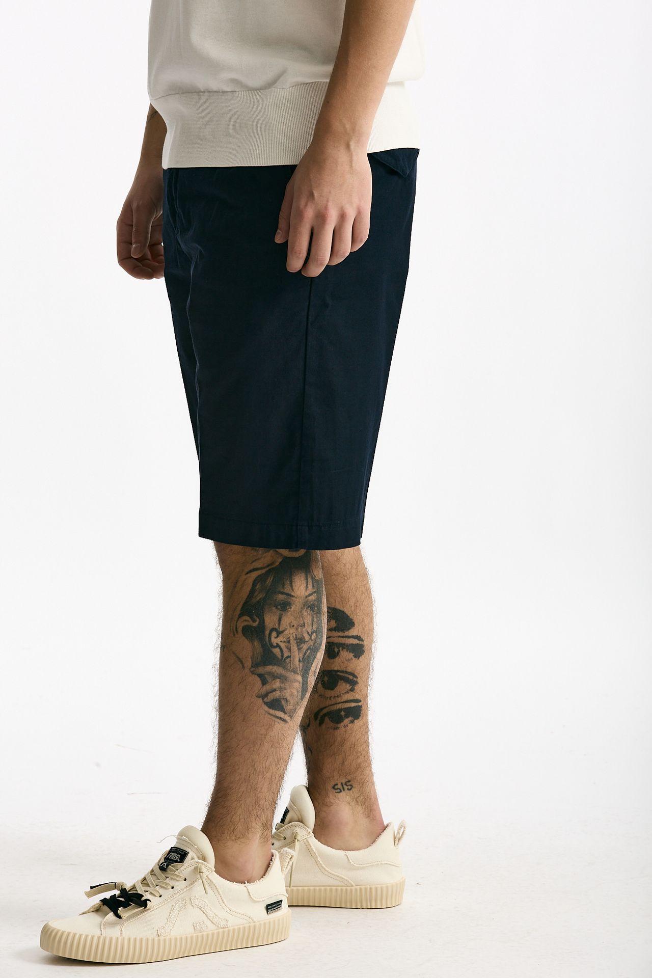 Bermuda in cotone e lino stretch blu uomo White sand - 4