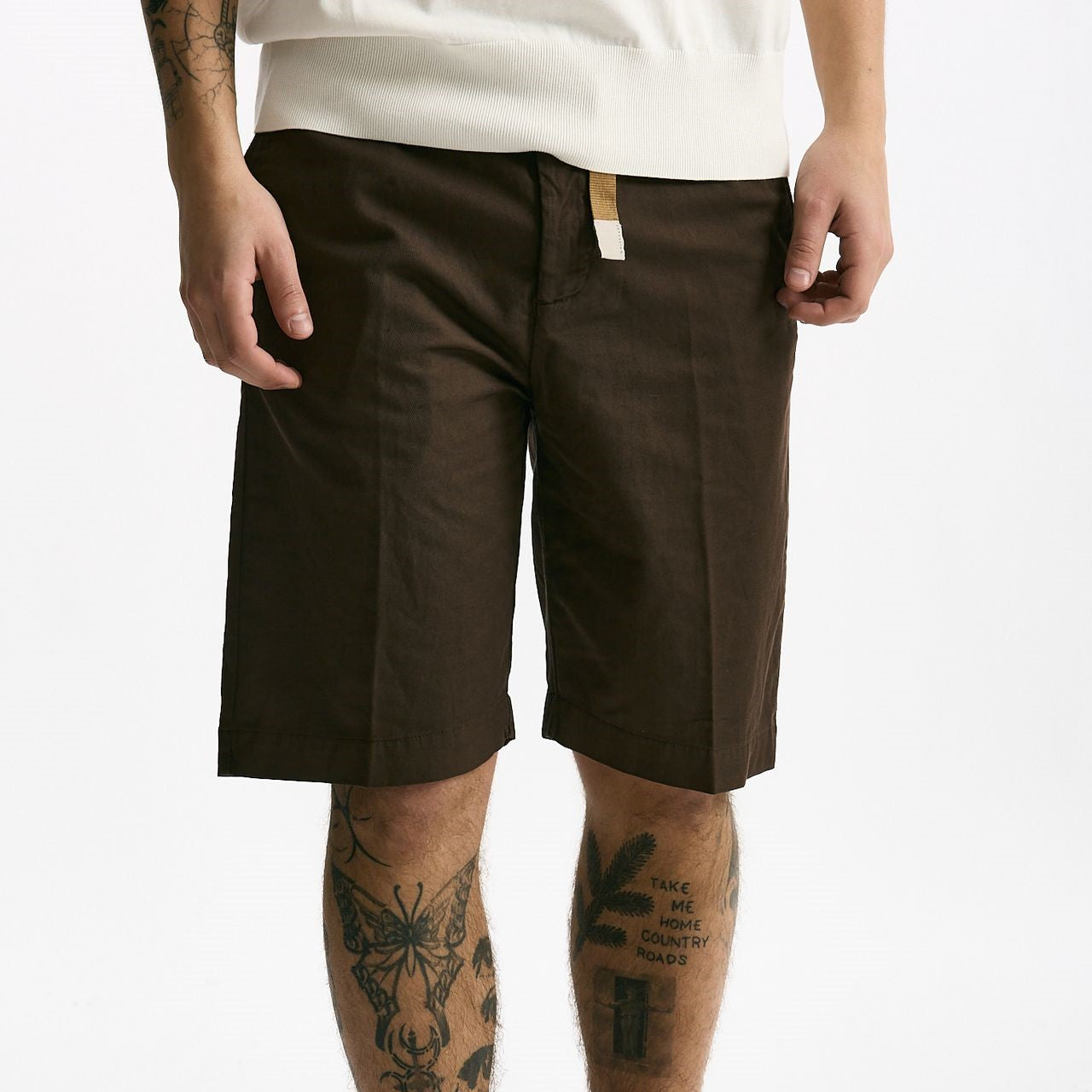 Bermuda in cotone e lino stretch marrone uomo White sand - 8