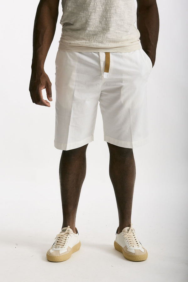 Bermuda in cotone e lino stretch bianco uomo White sand