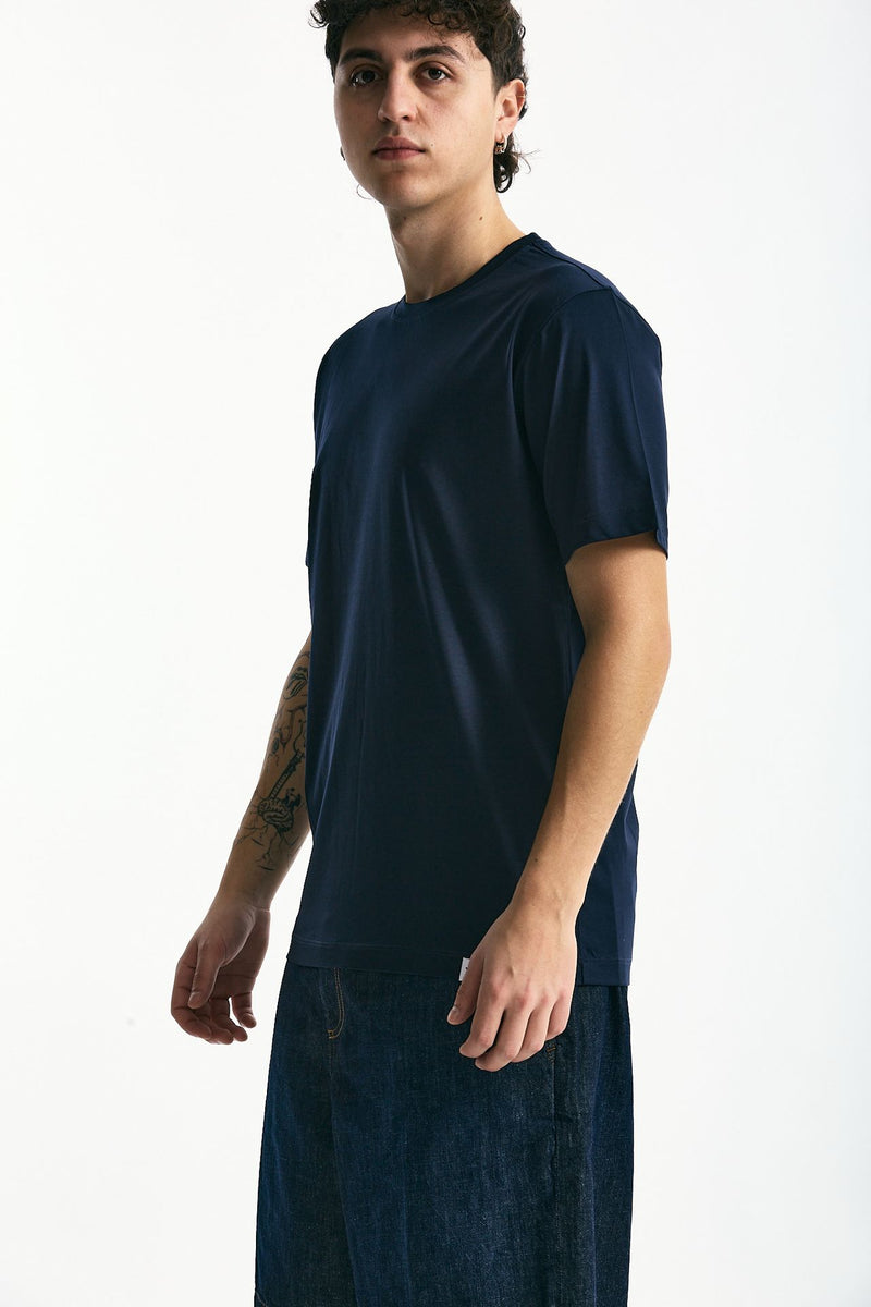 T-shirt in cotone e modale blu uomo Woc - 1