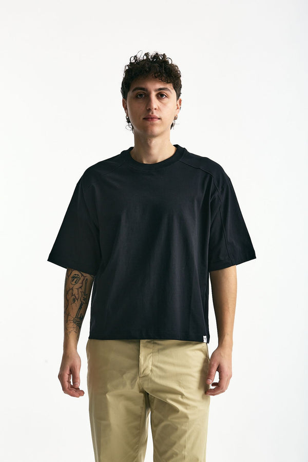 T-shirt boxy in cotone nero uomo Woc