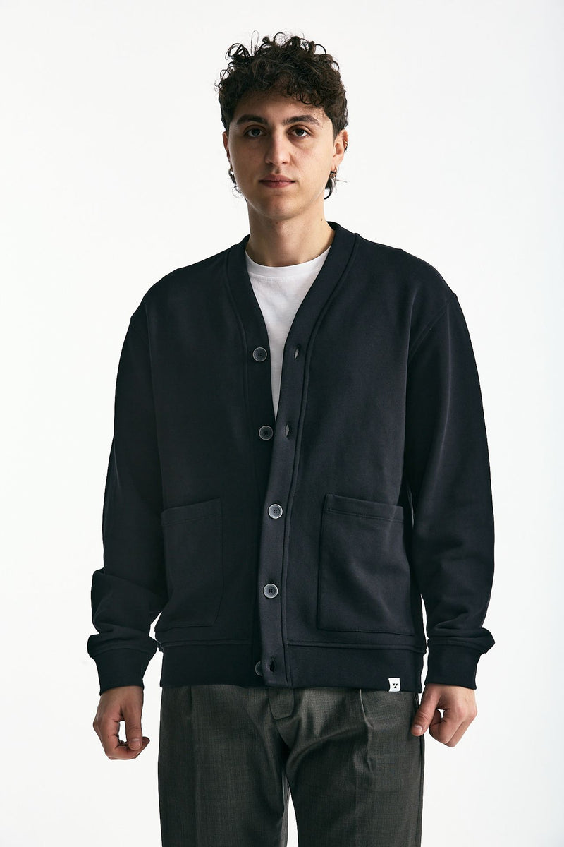 Felpa cardigan in cotone nero uomo Woc - 1