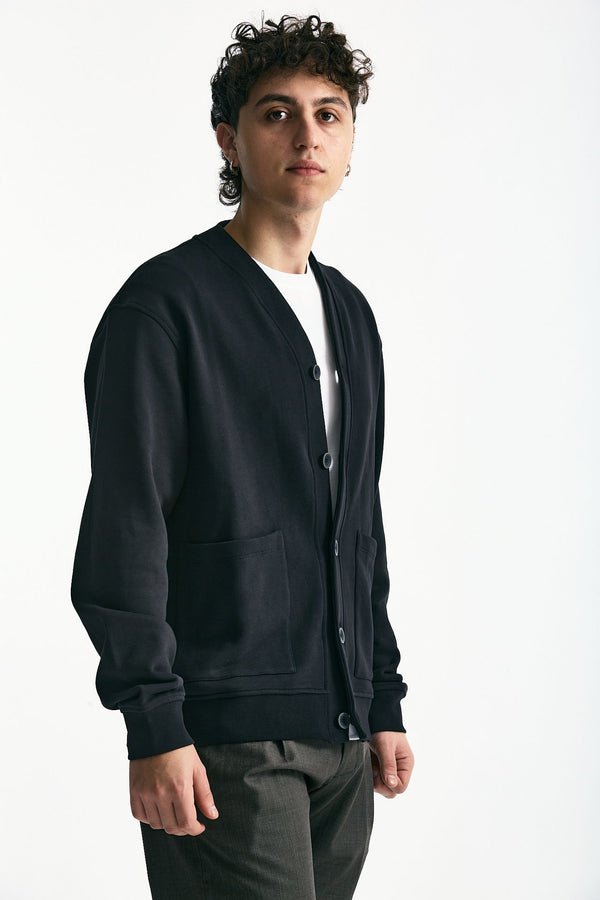 Felpa cardigan in cotone nero uomo Woc