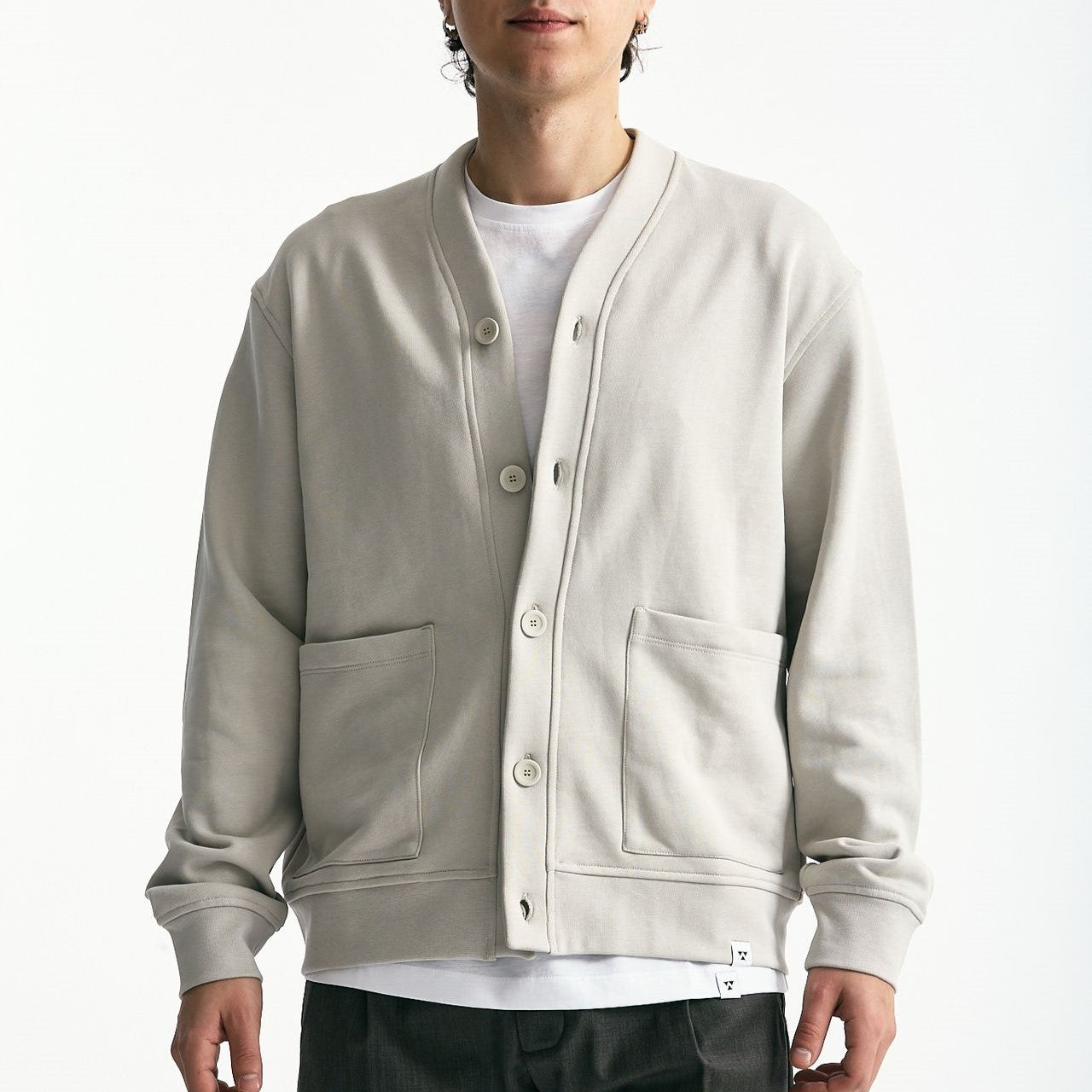 Felpa cardigan in cotone grigio perla uomo Woc - 7