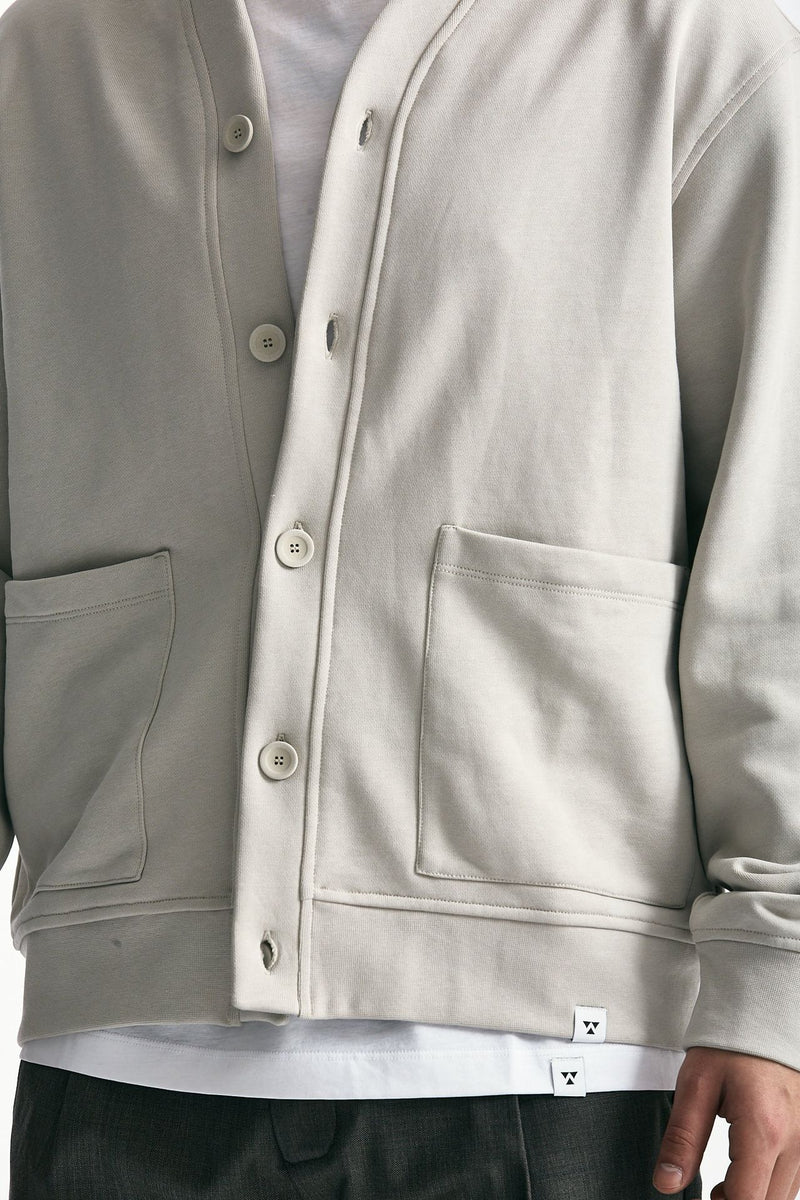 Felpa cardigan in cotone grigio perla uomo Woc - 5