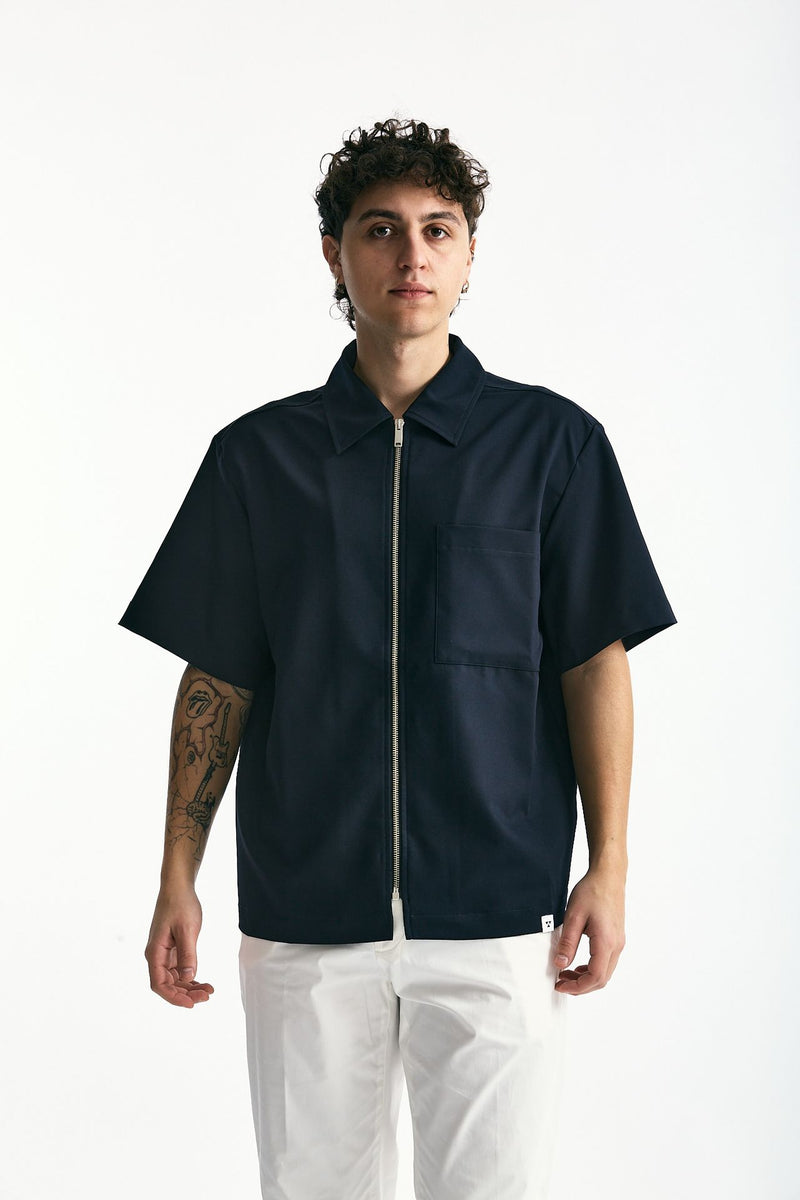 Camicia mezza manica blu uomo Woc - 2