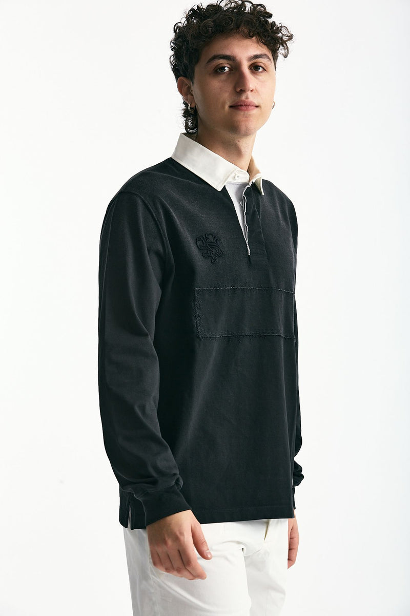 Polo in cotone nero lavato uomo Woc - 3