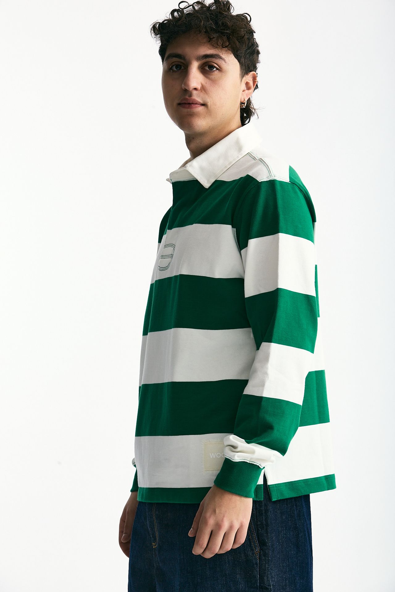 Polo in cotone Rigato bianco e verde uomo Woc - 4