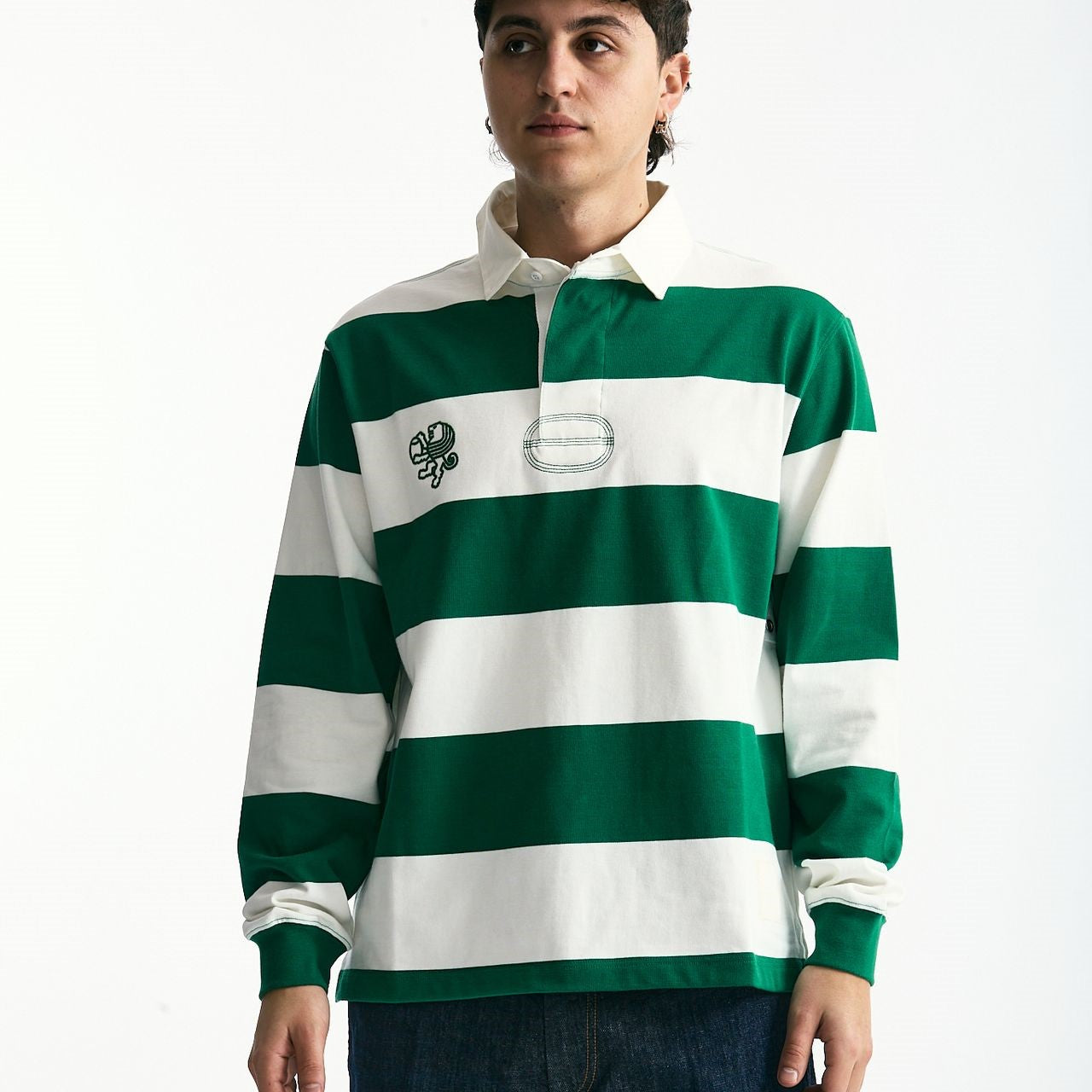 Polo in cotone Rigato bianco e verde uomo Woc - 7