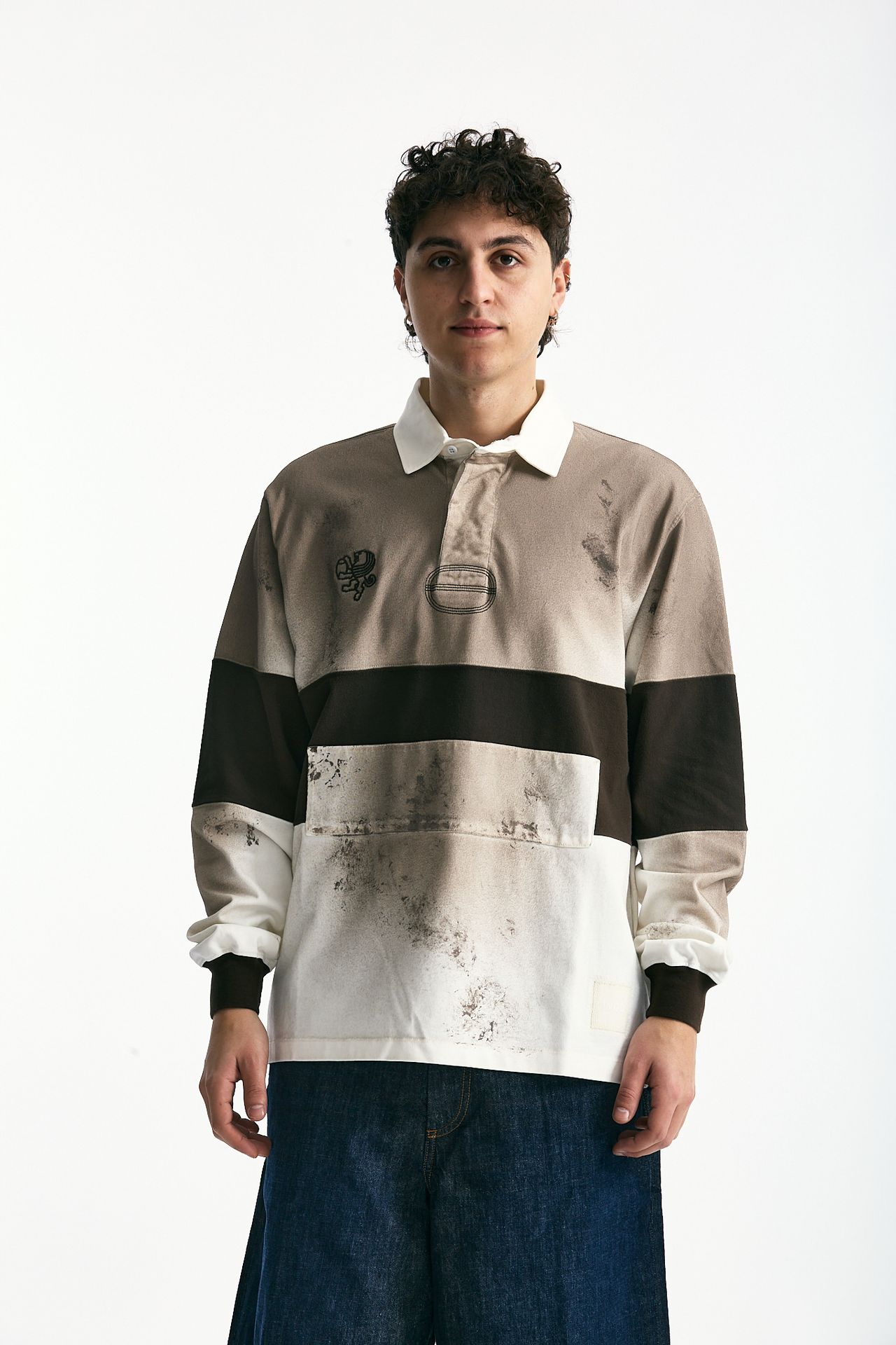 Polo in coton marrone e bianco uomo Woc - 1