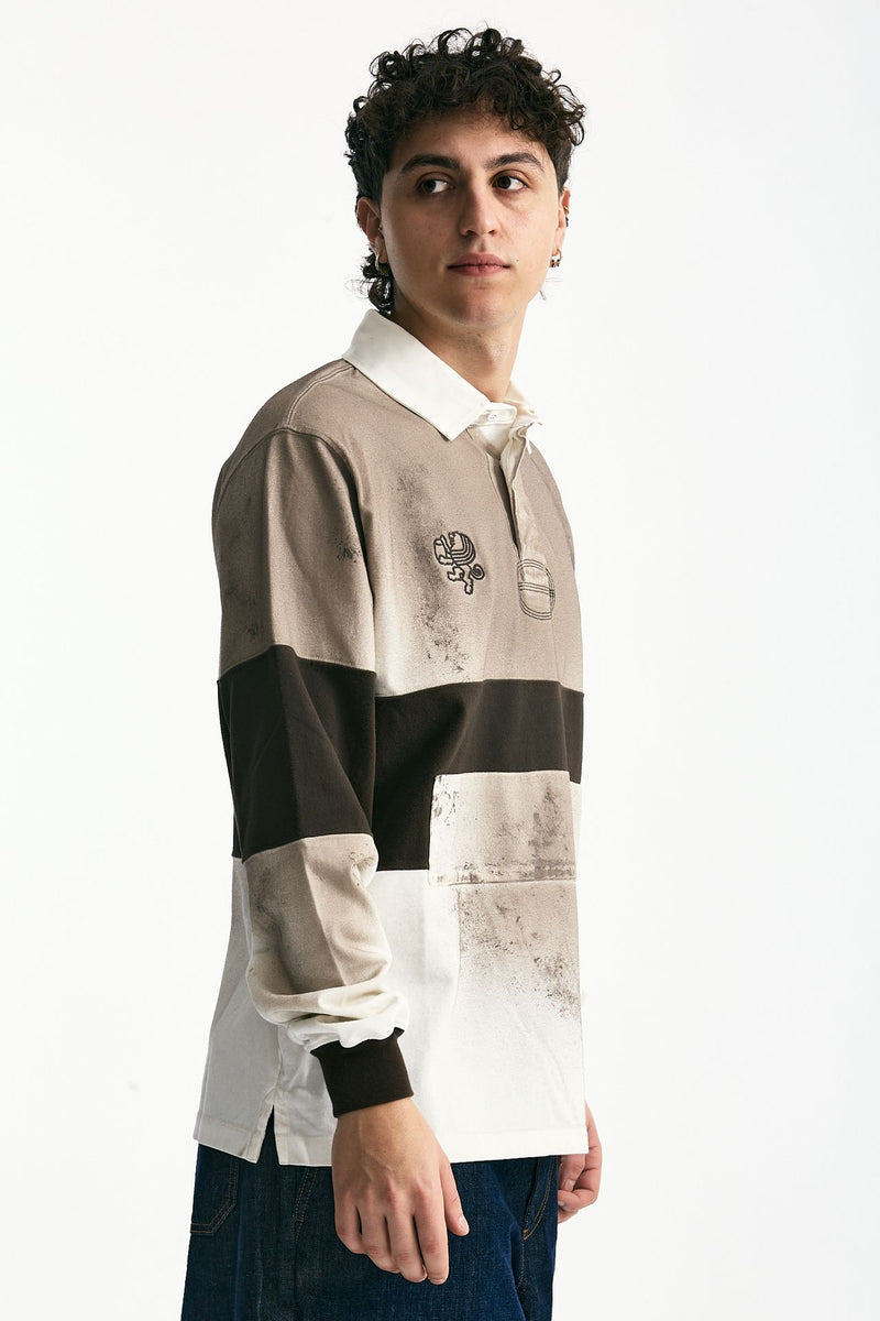 Polo in coton marrone e bianco uomo Woc - 2