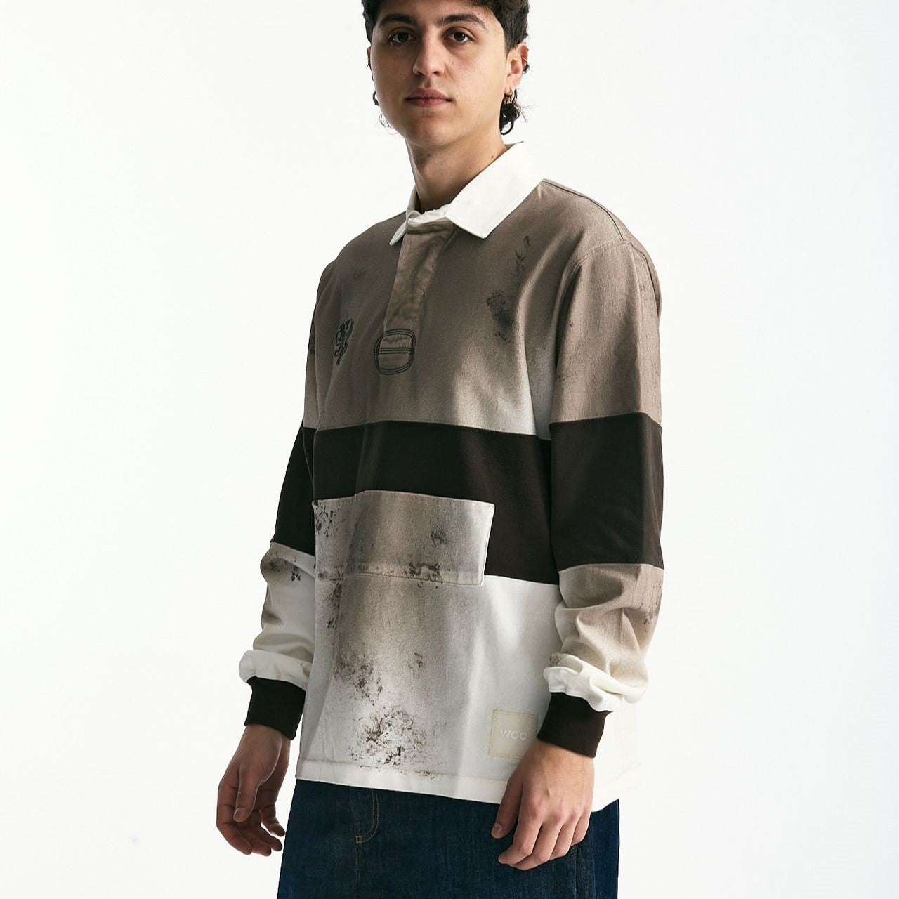 Polo in coton marrone e bianco uomo Woc - 7