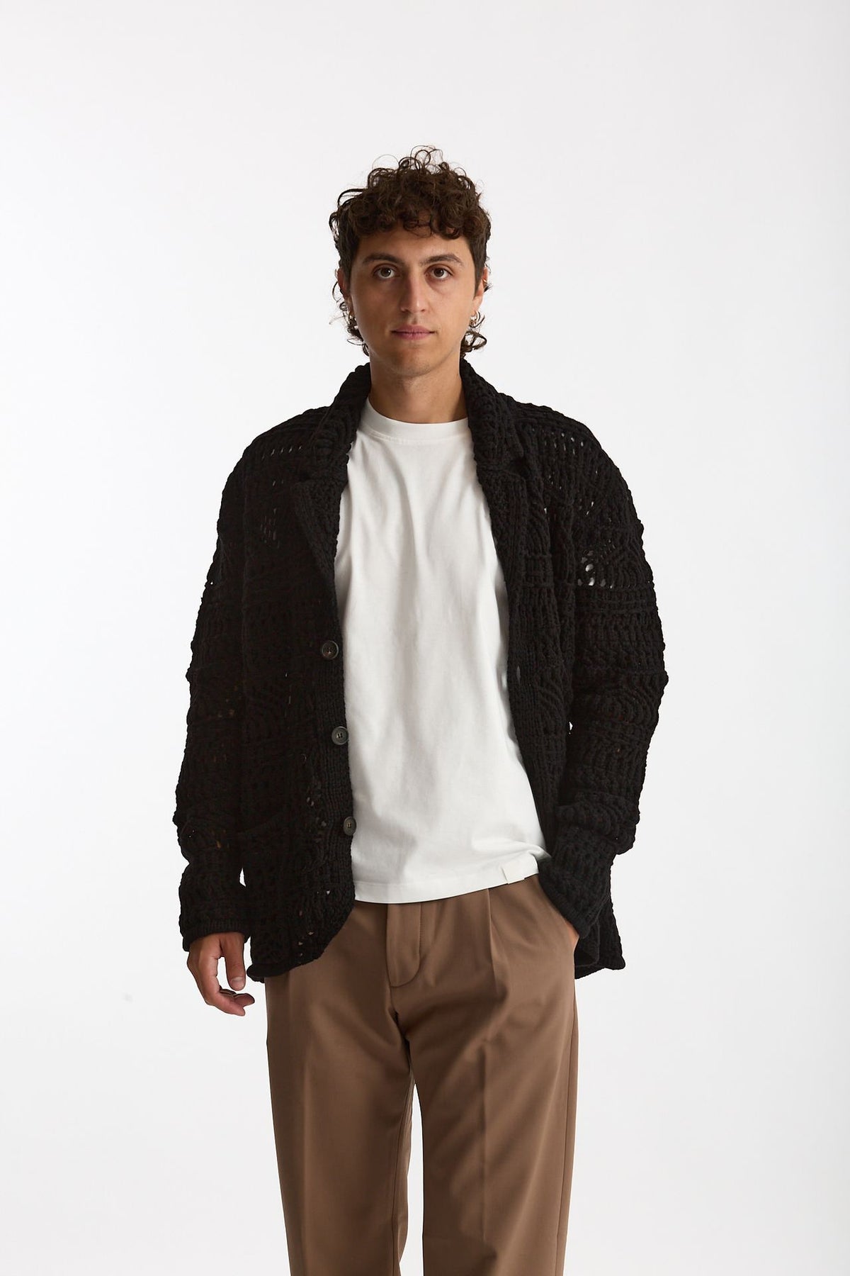 Cardigan in lana e poliammide nero uomo Atomo factory - 6