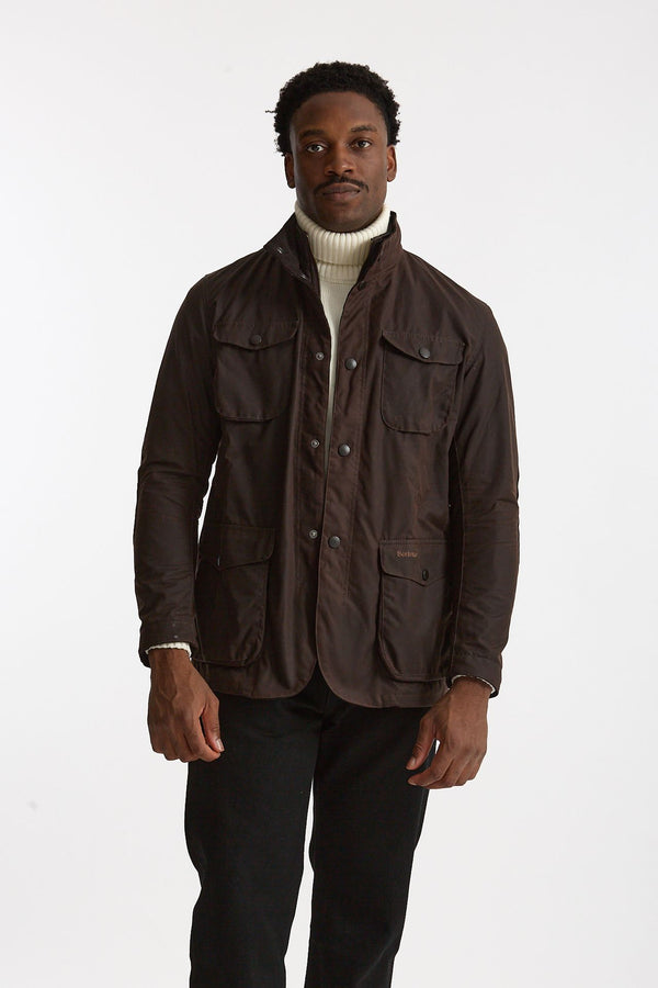 Field jacket OGSTON WAX JACKET in cotone cerato marrone scuro uomo Barbour