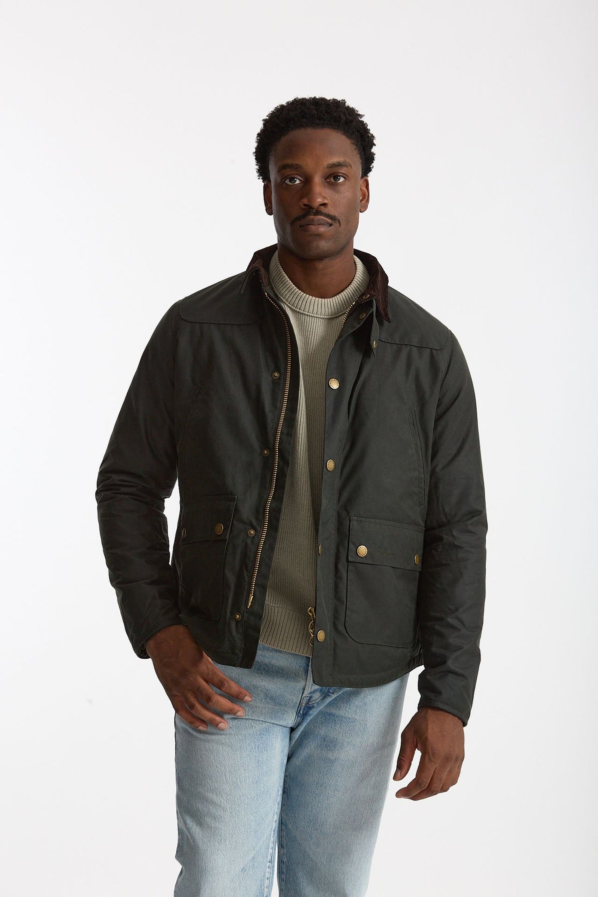 Giubbino REELIN WAX JACKET in cotone cerato sage-verde uomo Barbour - 1