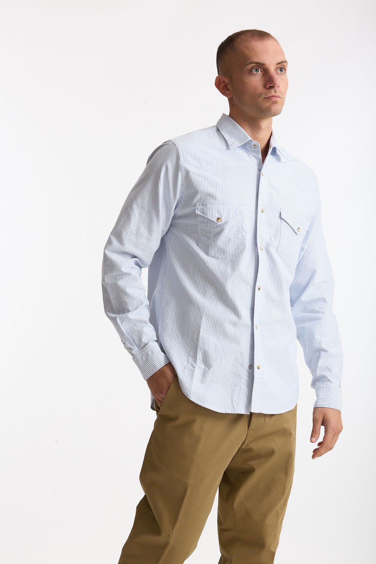Camicia texana bianco e azzurro uomo Chesapeake's - 4