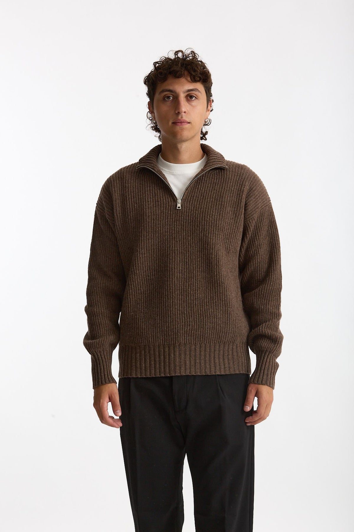 Maglia Mezza zip in lana marrone uomo Diana studio - 1