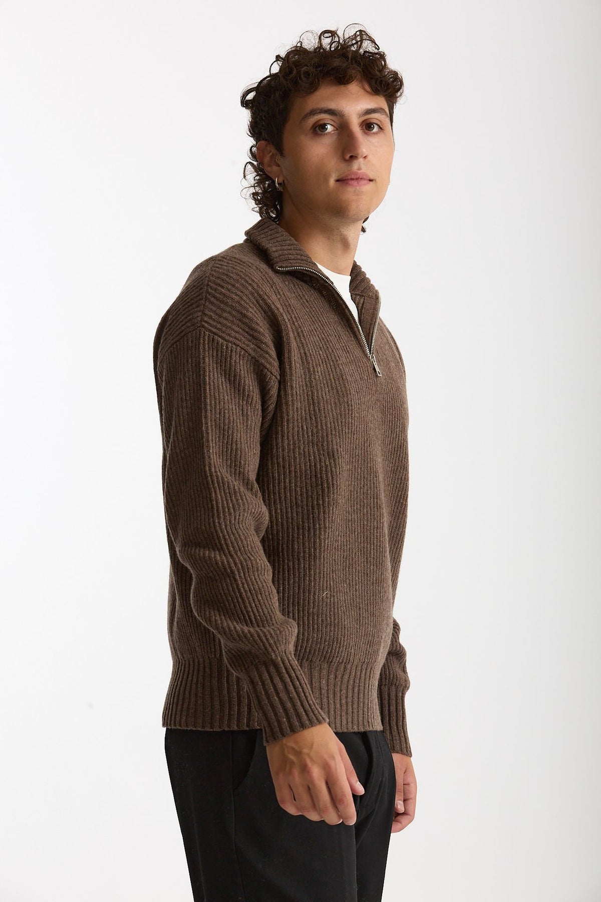 Maglia Mezza zip in lana marrone uomo Diana studio - 3