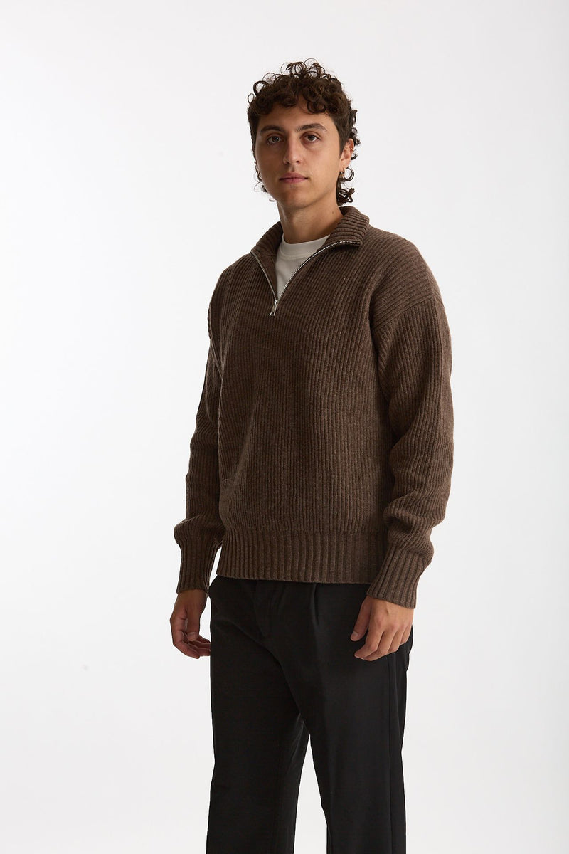 Maglia Mezza zip in lana marrone uomo Diana studio - 5