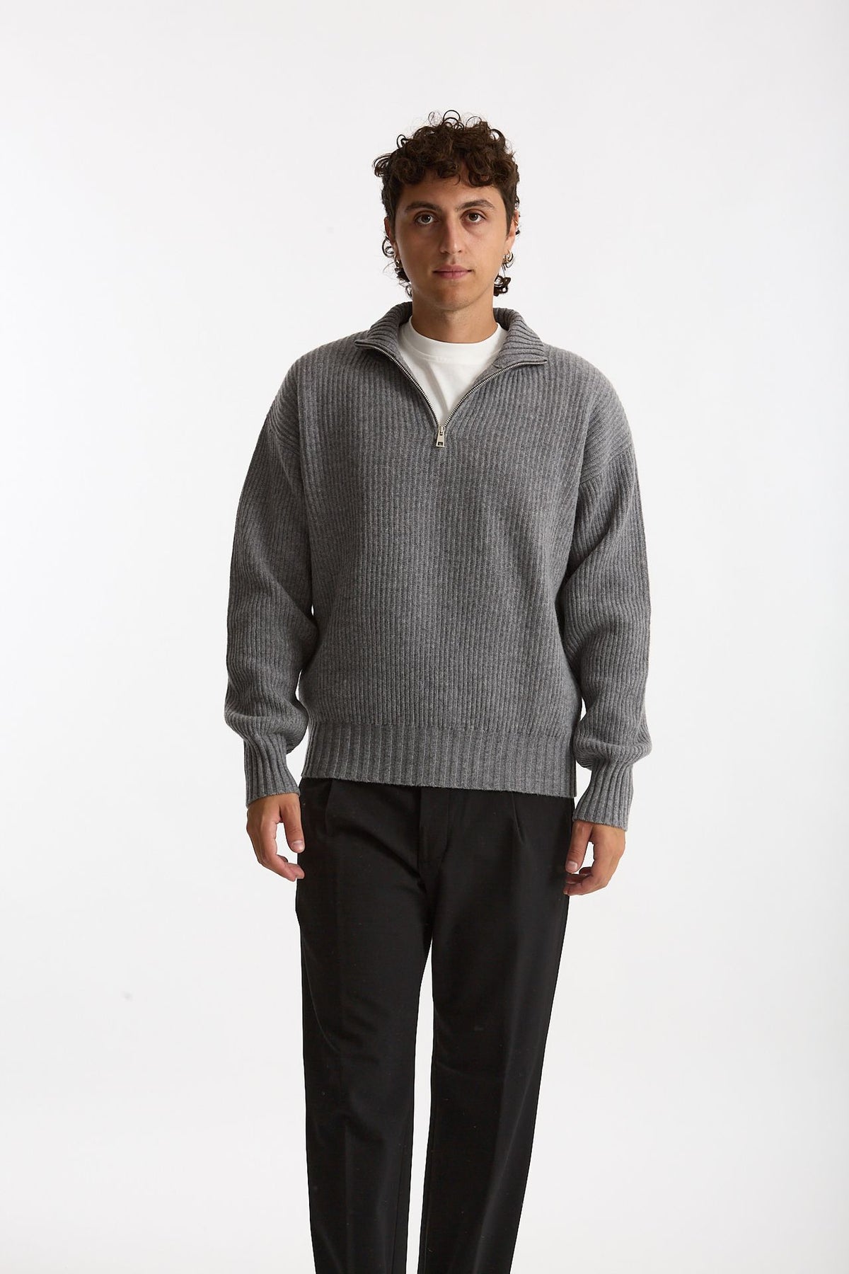 Maglia Mezza zip in lana grigio uomo Diana studio - 2