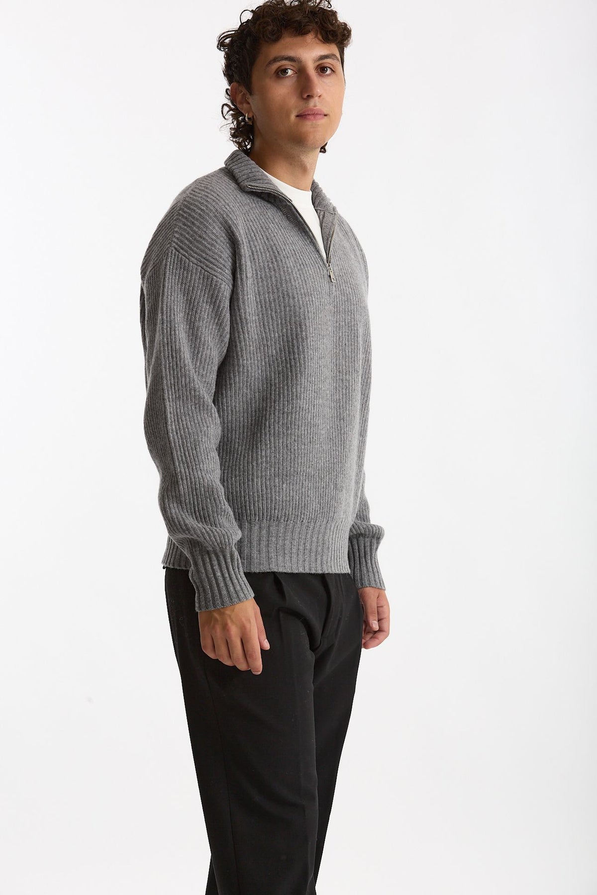 Maglia Mezza zip in lana grigio uomo Diana studio - 4
