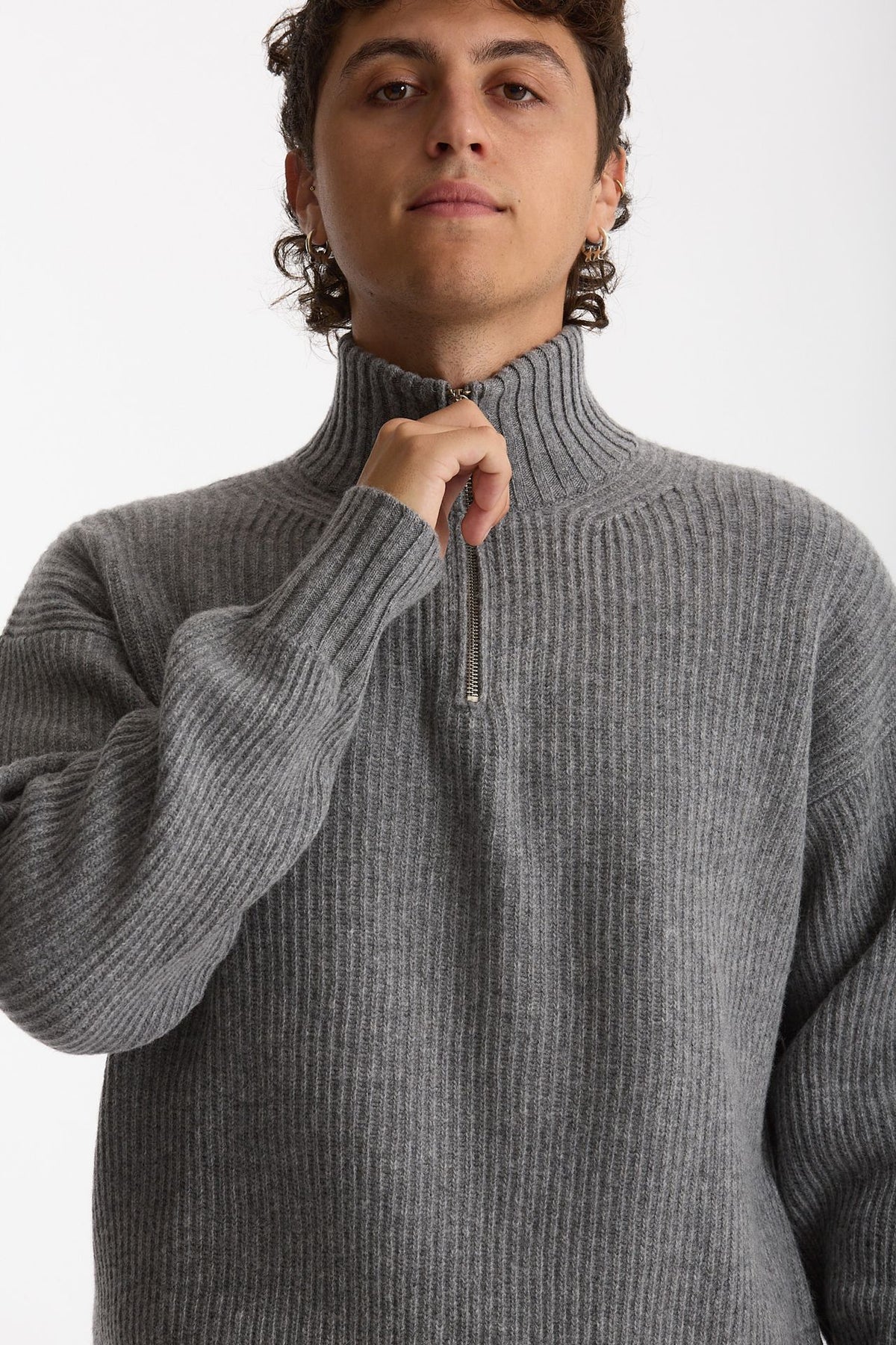 Maglia Mezza zip in lana grigio uomo Diana studio - 6