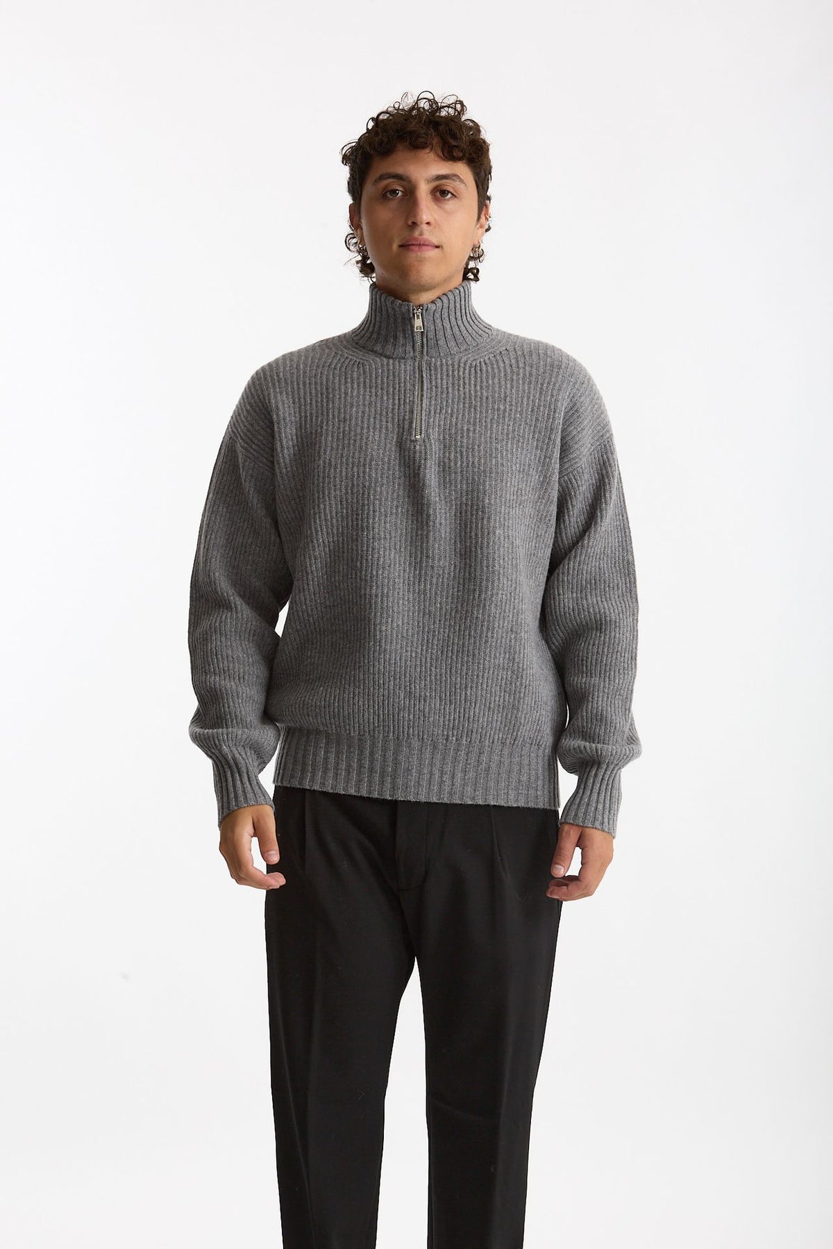 Maglia Mezza zip in lana grigio uomo Diana studio - 7