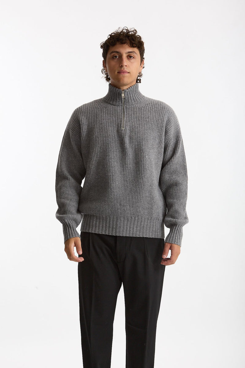 Maglia Mezza zip in lana grigio uomo Diana studio - 7
