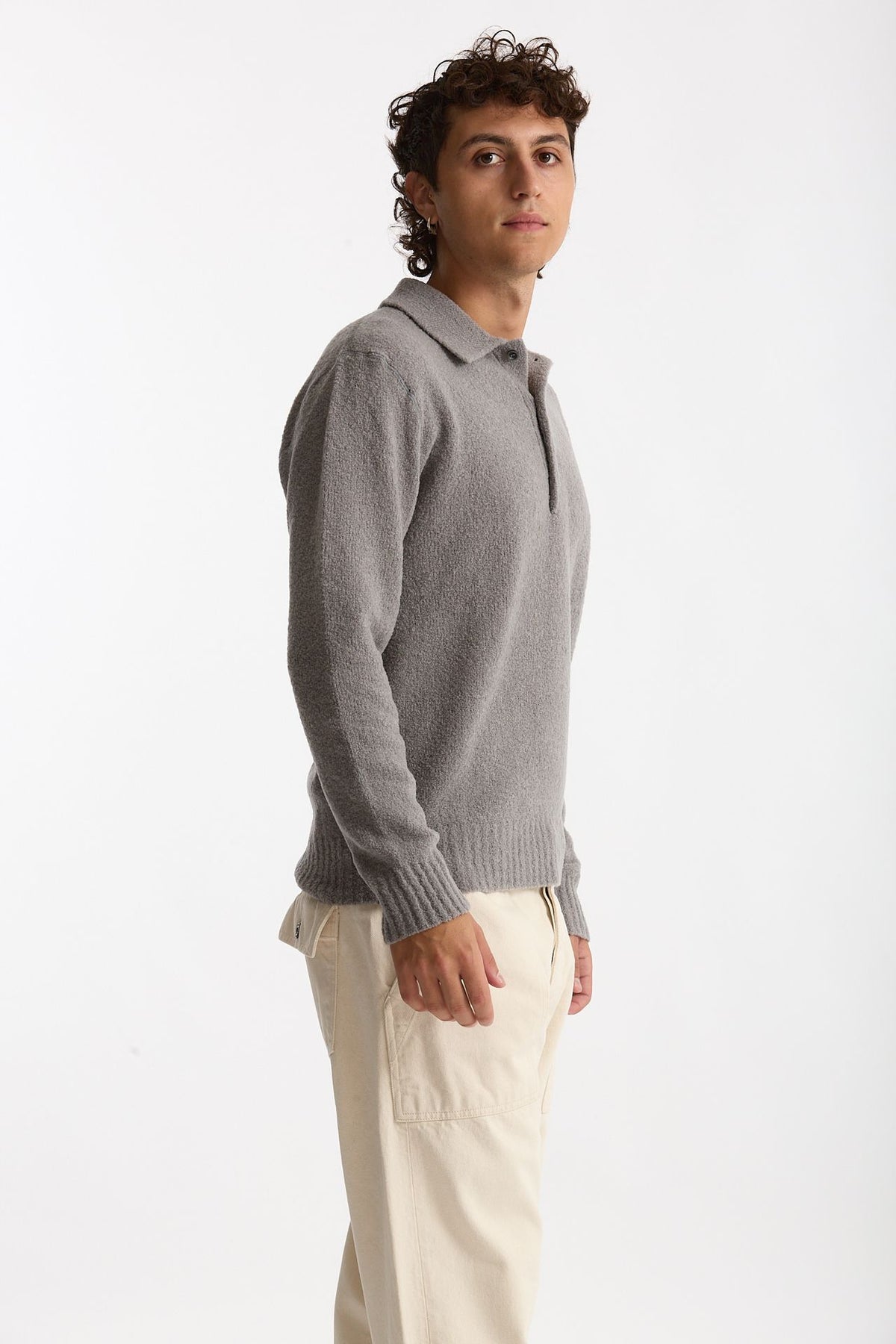 Polo in lana boucle’ grigio uomo Diana studio - 3