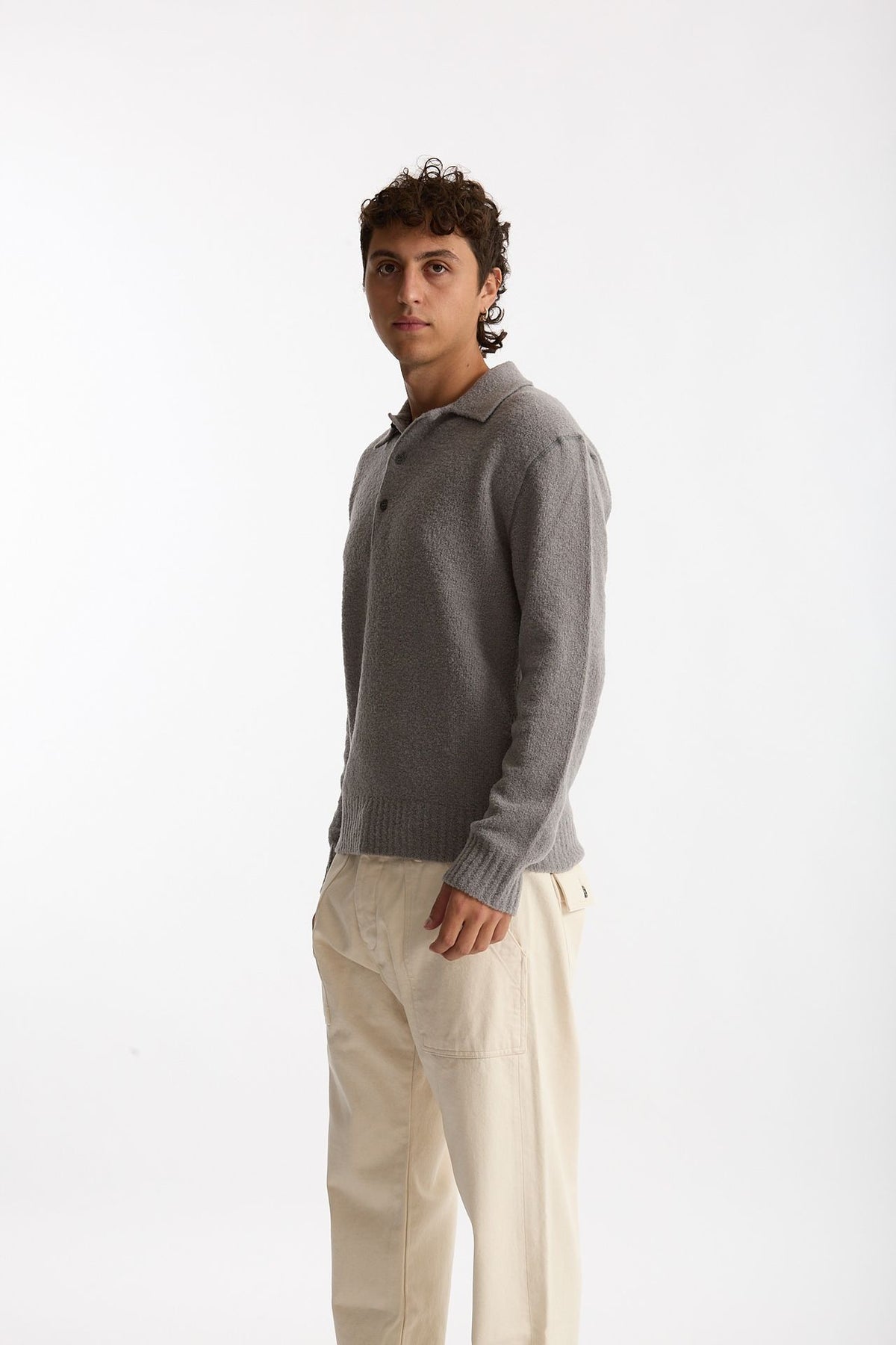 Polo in lana boucle’ grigio uomo Diana studio - 5