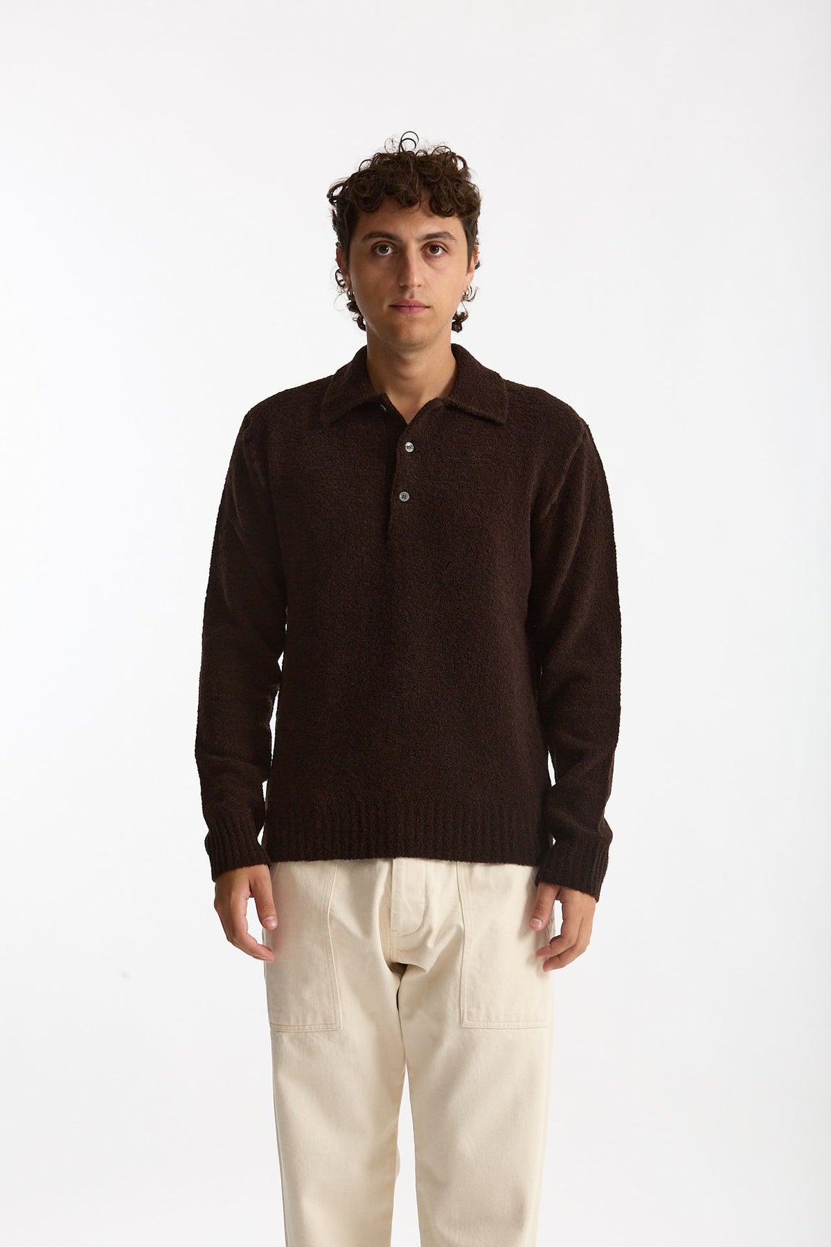 Polo in lana boucle’ marrone uomo Diana studio - 2