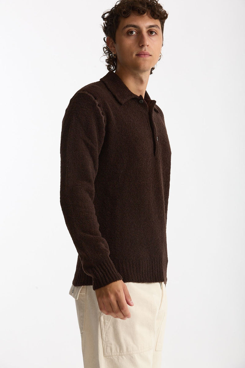 Polo in lana boucle’ marrone uomo Diana studio - 3